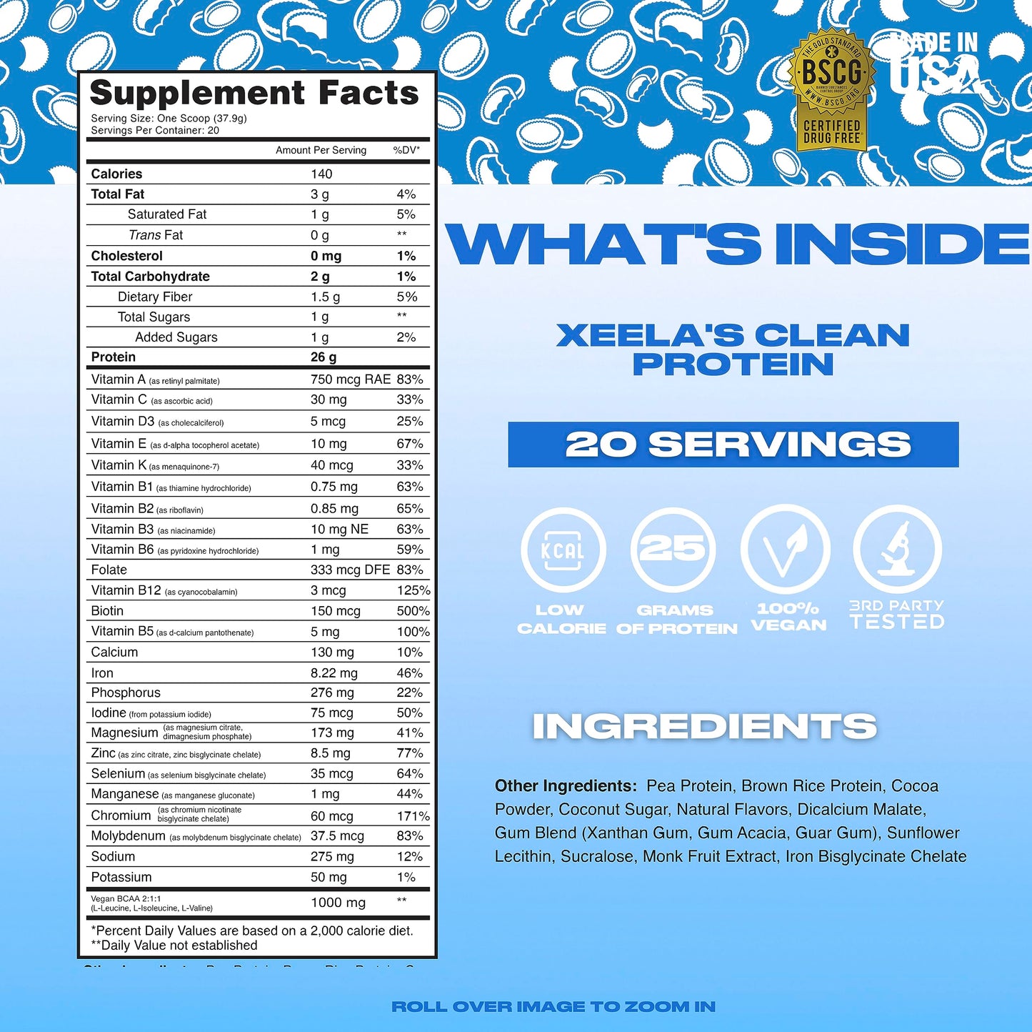 XEELA Plant Based Vegan Protein Powder, Pea Protein, Peanut Butter Cup, 25.8911