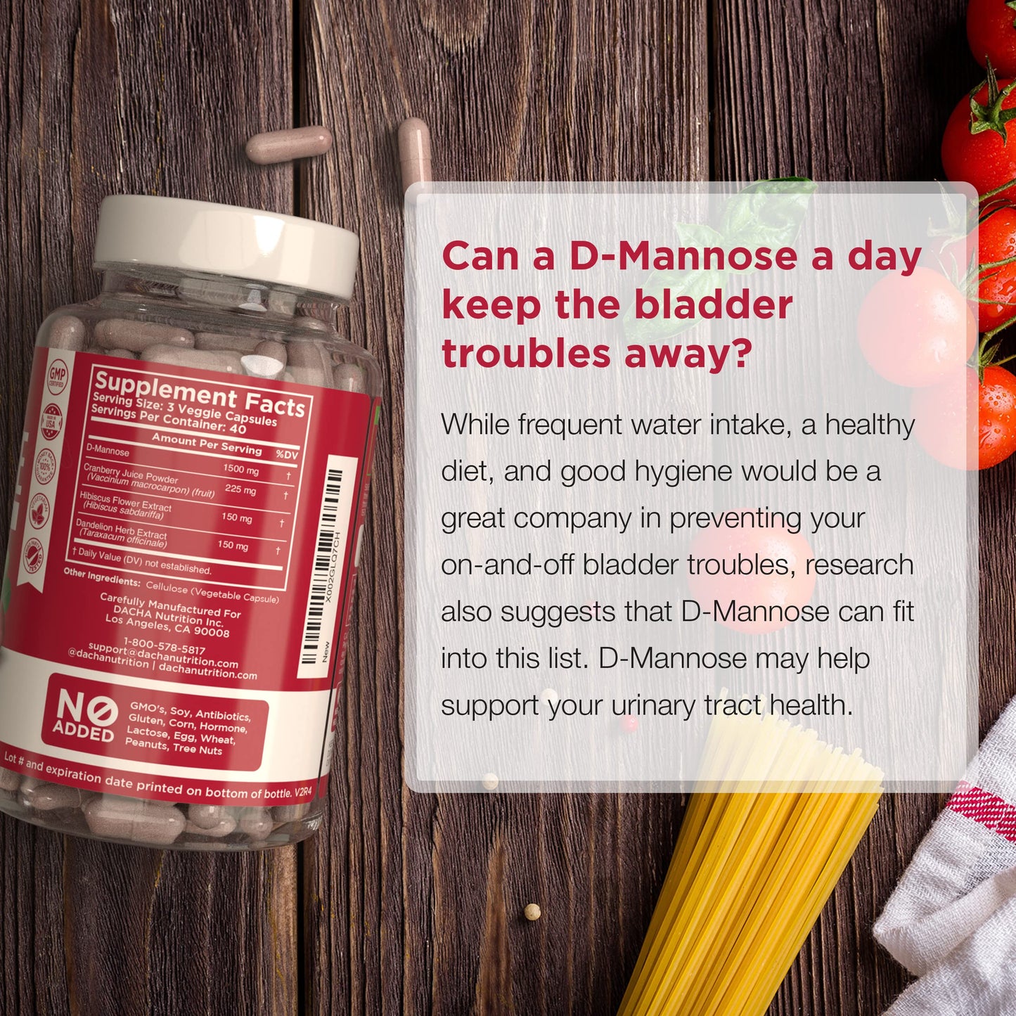 DACHA Natural D-Mannose 4-in-1 Formula, 120 Capsules
