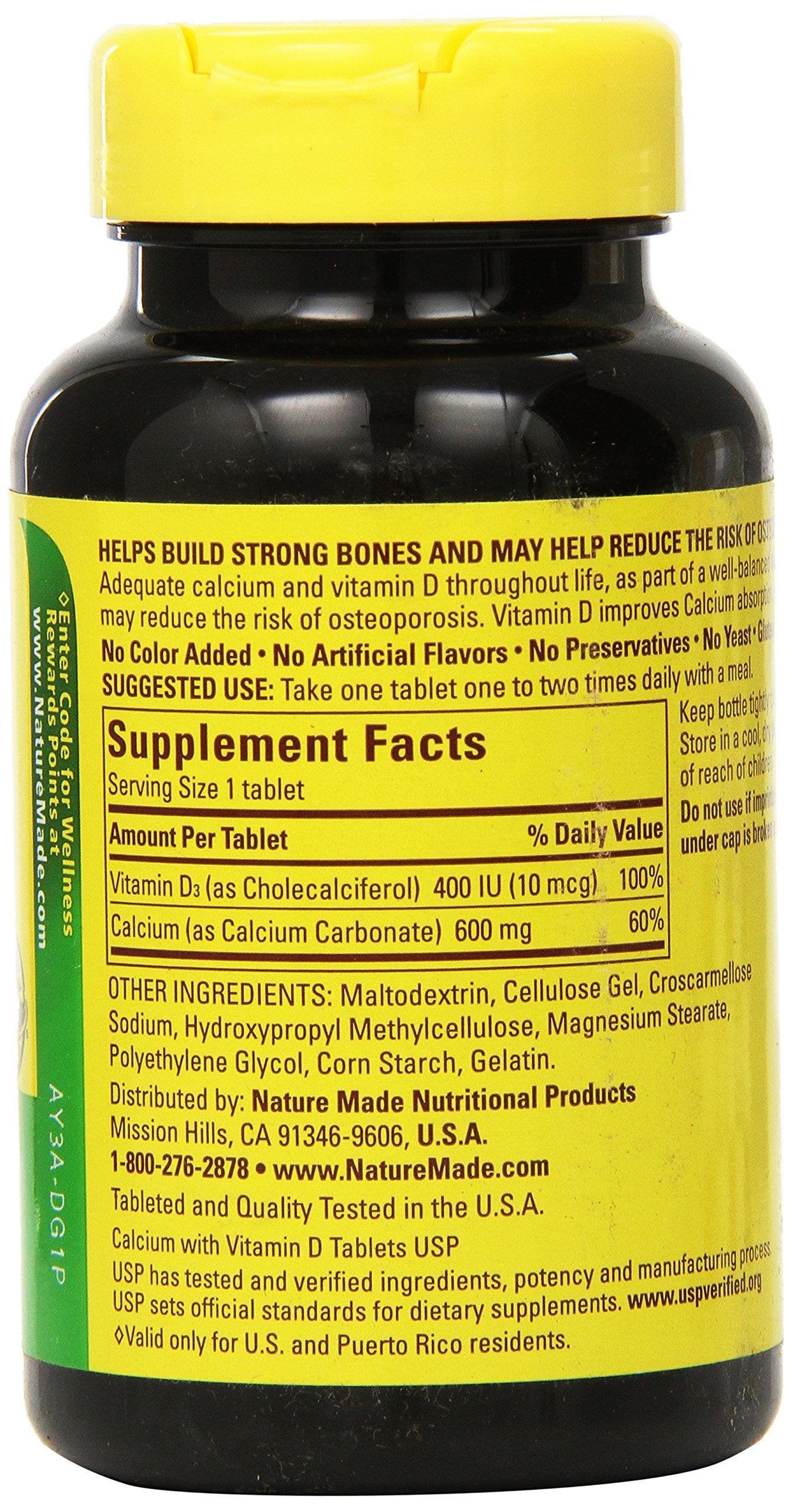 Nature Made Calcium 600 mg with Vitamin D3 for Immune Support, 180 Tablets