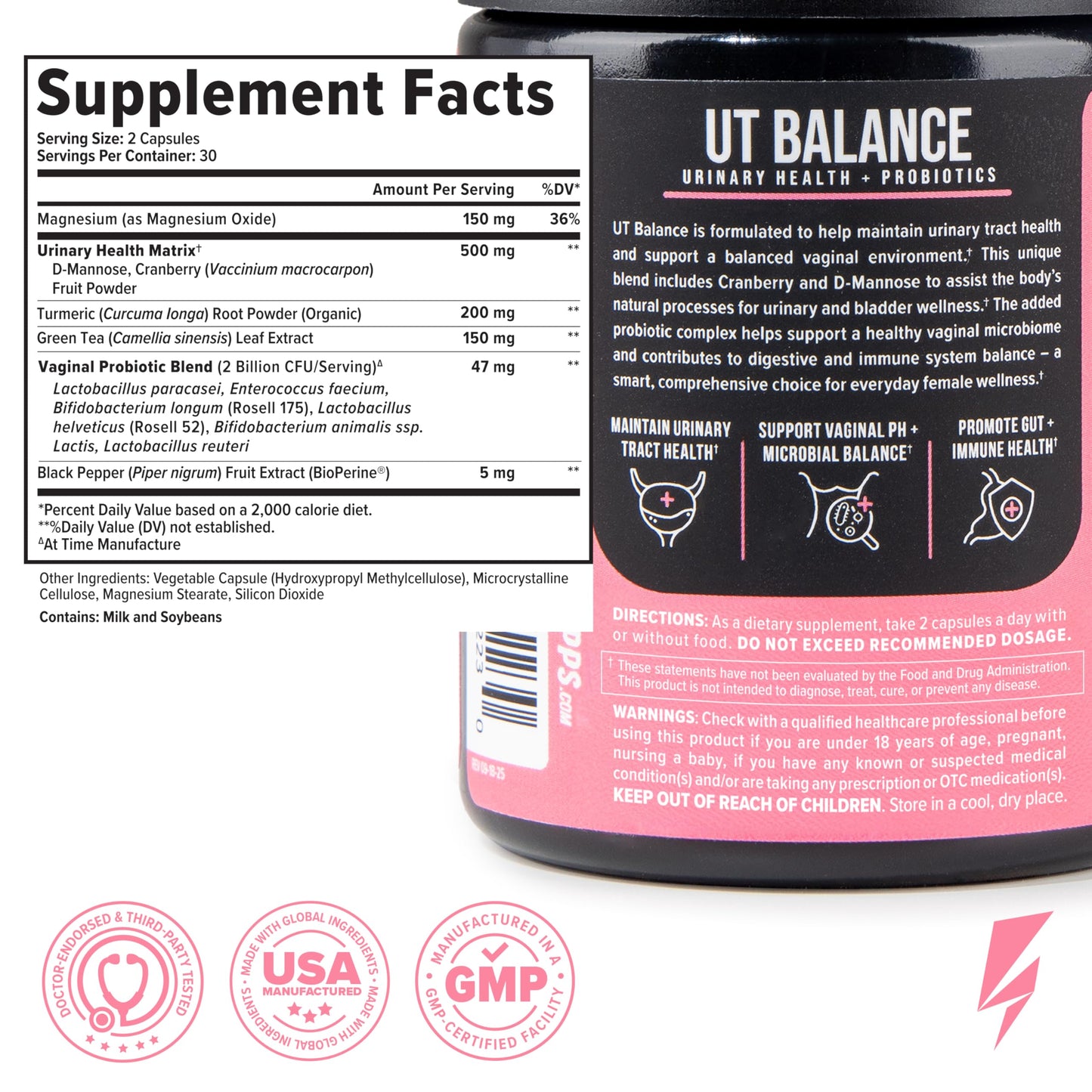 InnoSupps Inno UT Balance - Women's Probiotics with Cranberry, Magnesium, Green Tea & Turmeric Capsules 60 Count
