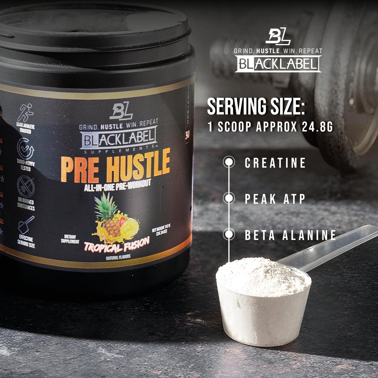 BLACKLABEL Supplements PRE Hustle V3 NSF Certified for Sport Pre-Workout Powder 26.24 oz