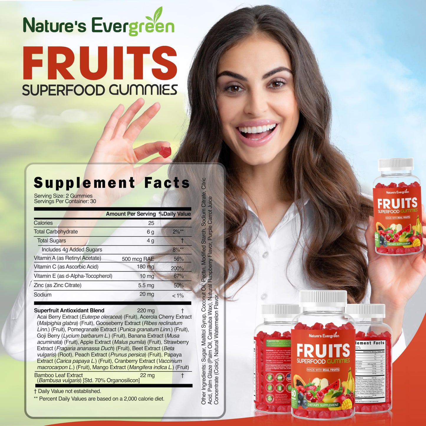 Nature's Evergreen Fruits and Veggies Superfood Gummies 120 Gummies