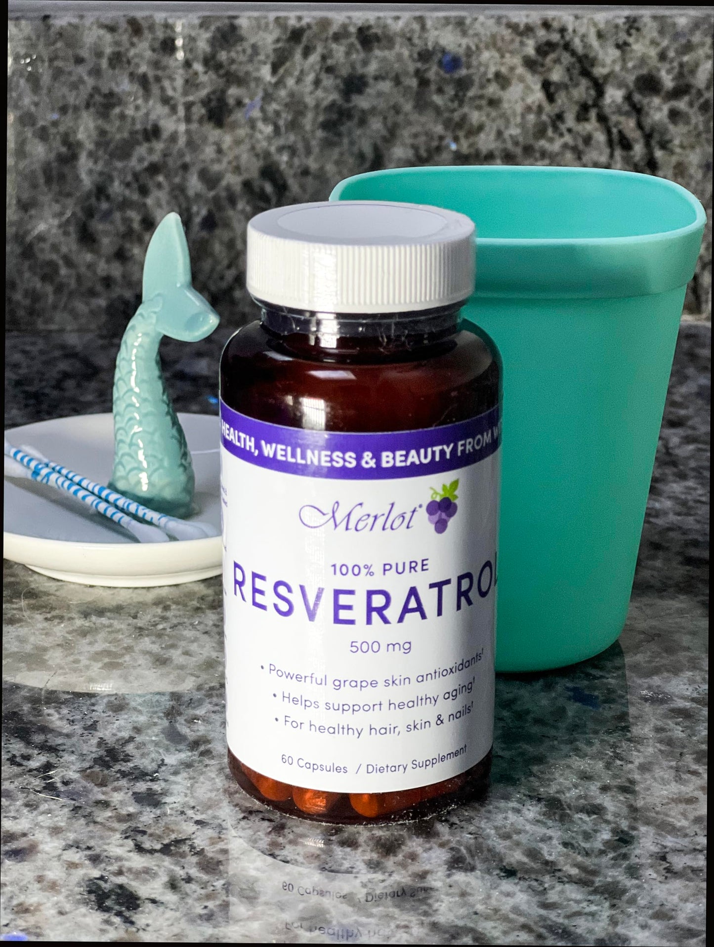 Merlot Resveratrol 500mg Capsule, 60 Count, Non-GMO, Gluten Free, Made in USA