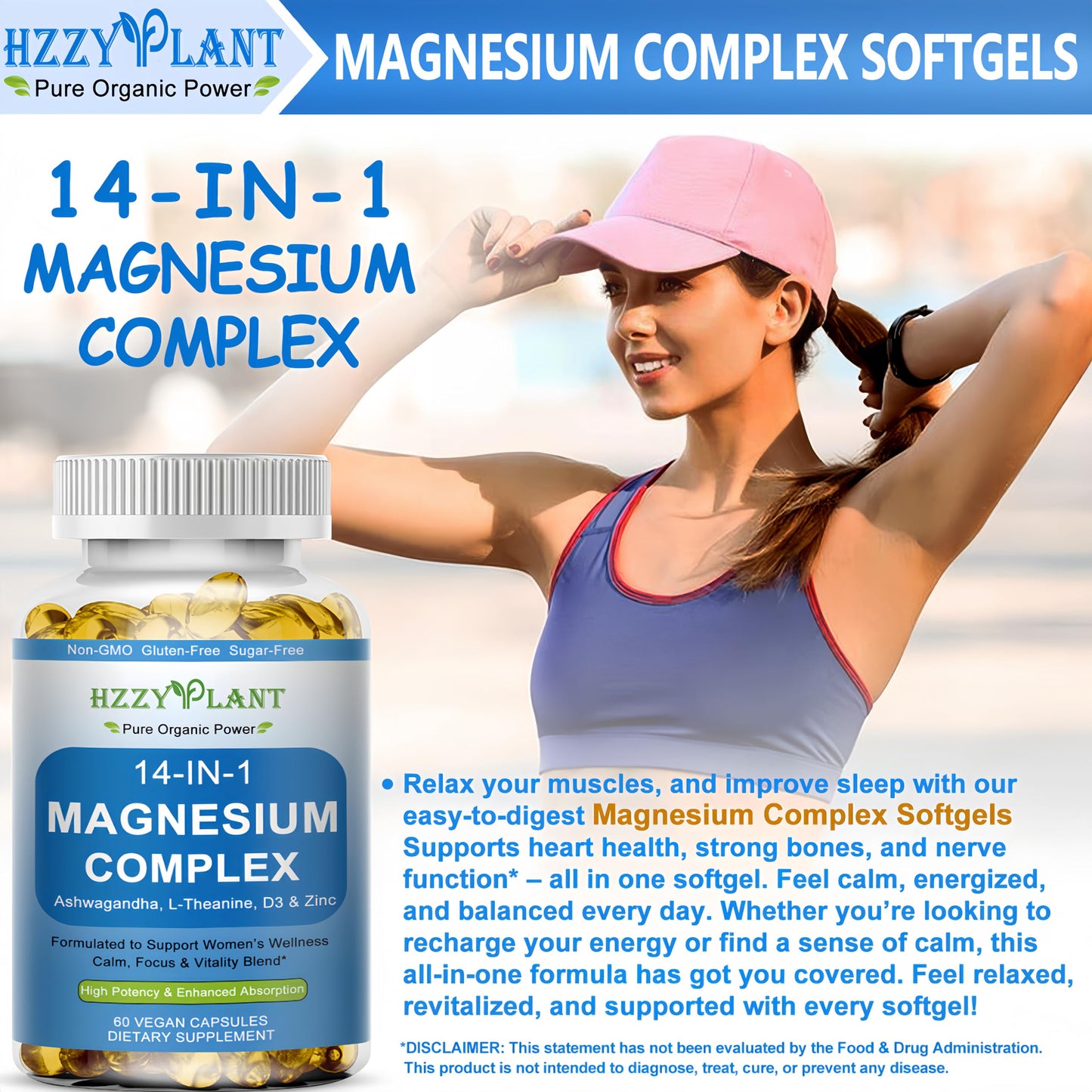 HZZYPLANT Magnesium Complex Softgels, 60 Softgels