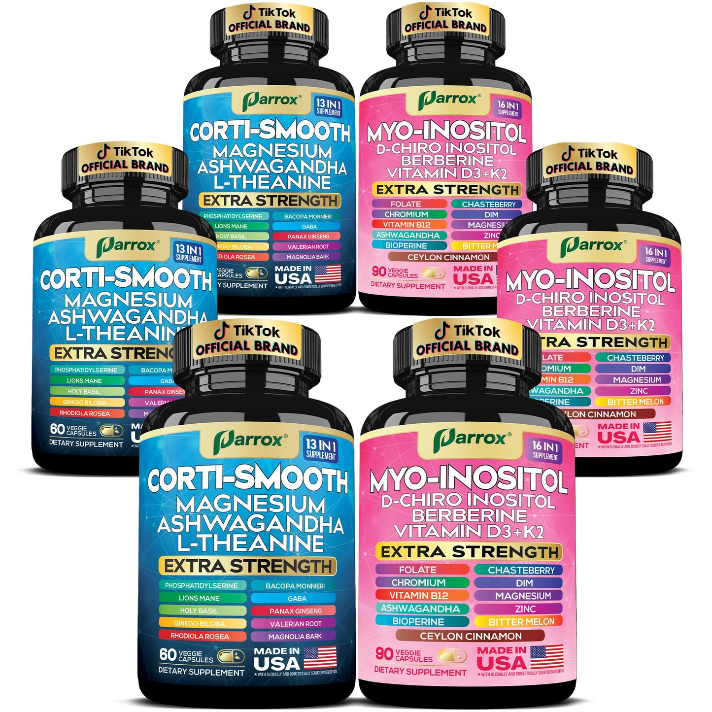 Parrox Cortisol & Myo-Inositol Bundle, GABA & Berberine, Soothe & Smooth Capsules, 450 Count