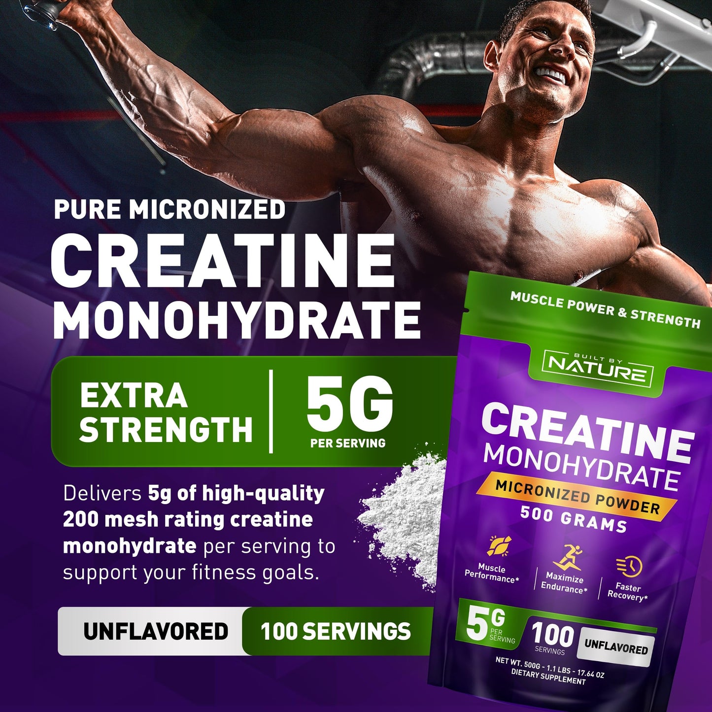 Built by Nature Creatine Monohydrate Powder 17.64 oz