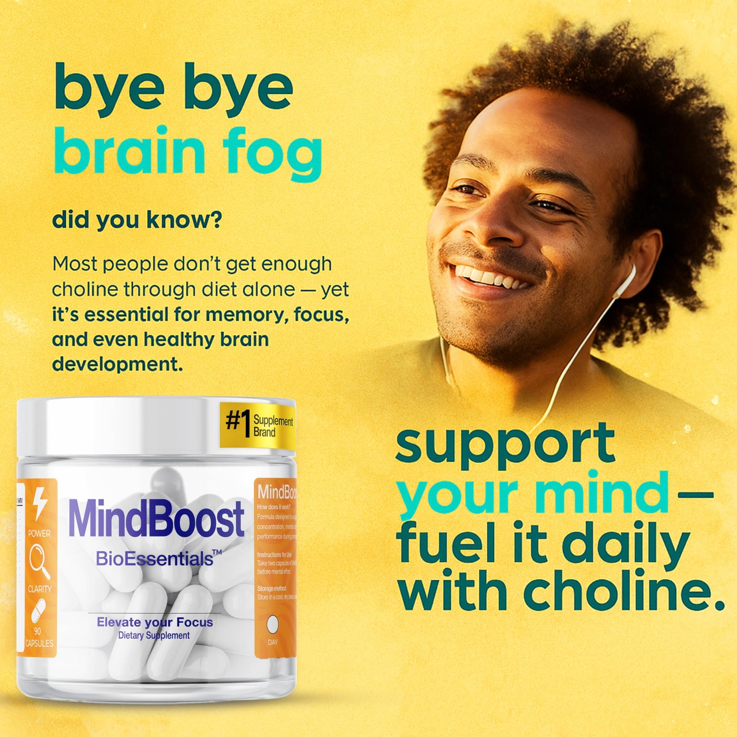 BioEssentials MindBoost 10-Ingredient Nootropic Stack Citicoline 280mg & L-Tyrosine 280mg – Cognitive Function & Mental Focus – PS 100mg + Uridine Creatine ALA Mg Zn, 60 Capsules