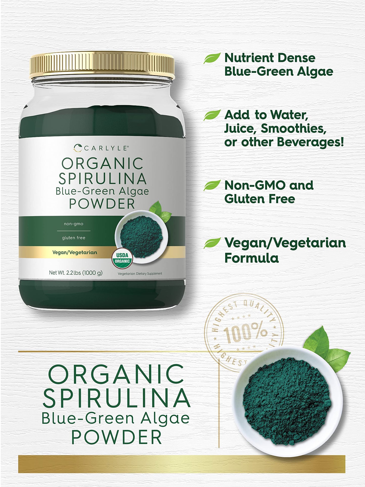 Carlyle Organic Spirulina Powder 35.2 Ounces