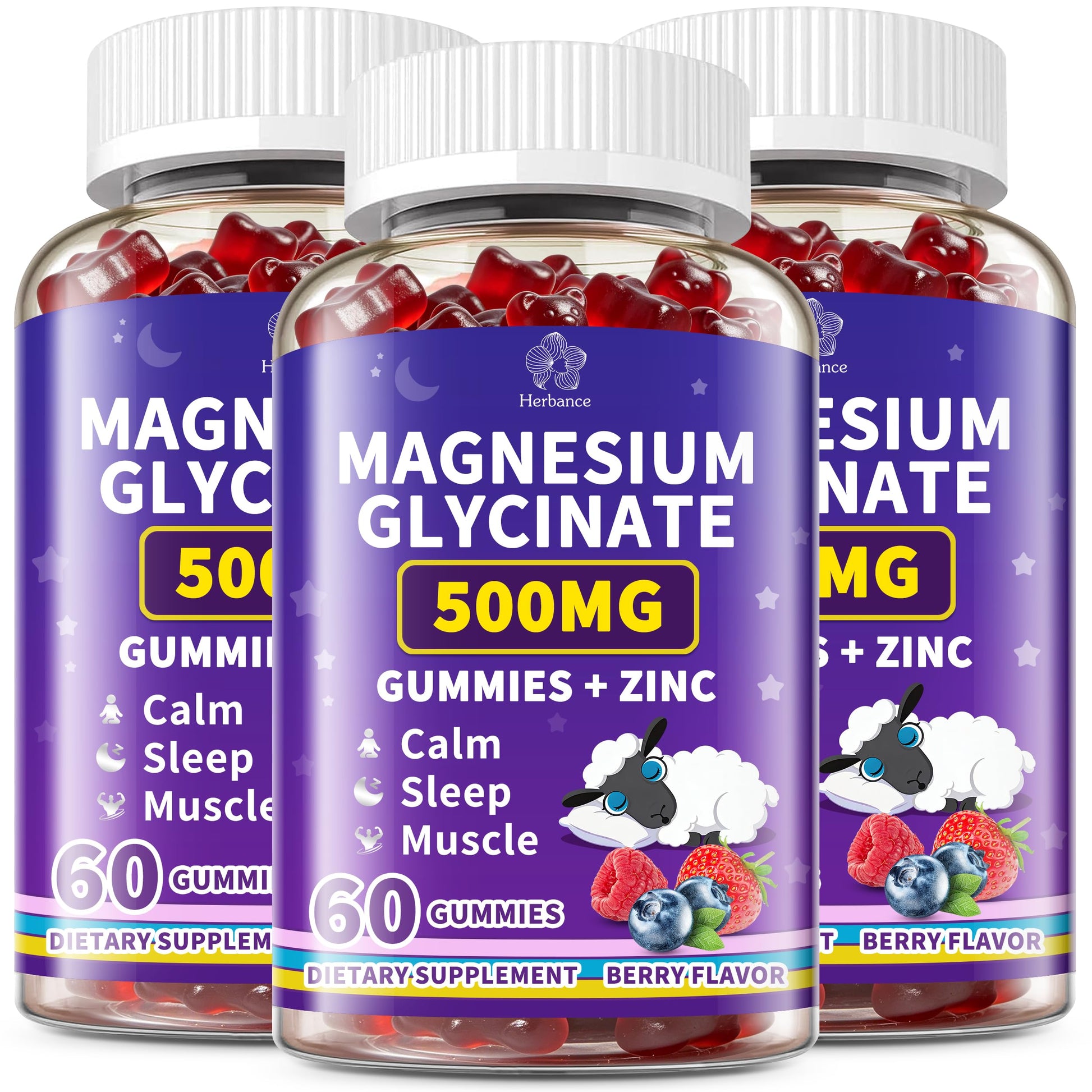 Herbance Magnesium Bisglycinate Gummies 500mg, 180 Gummies