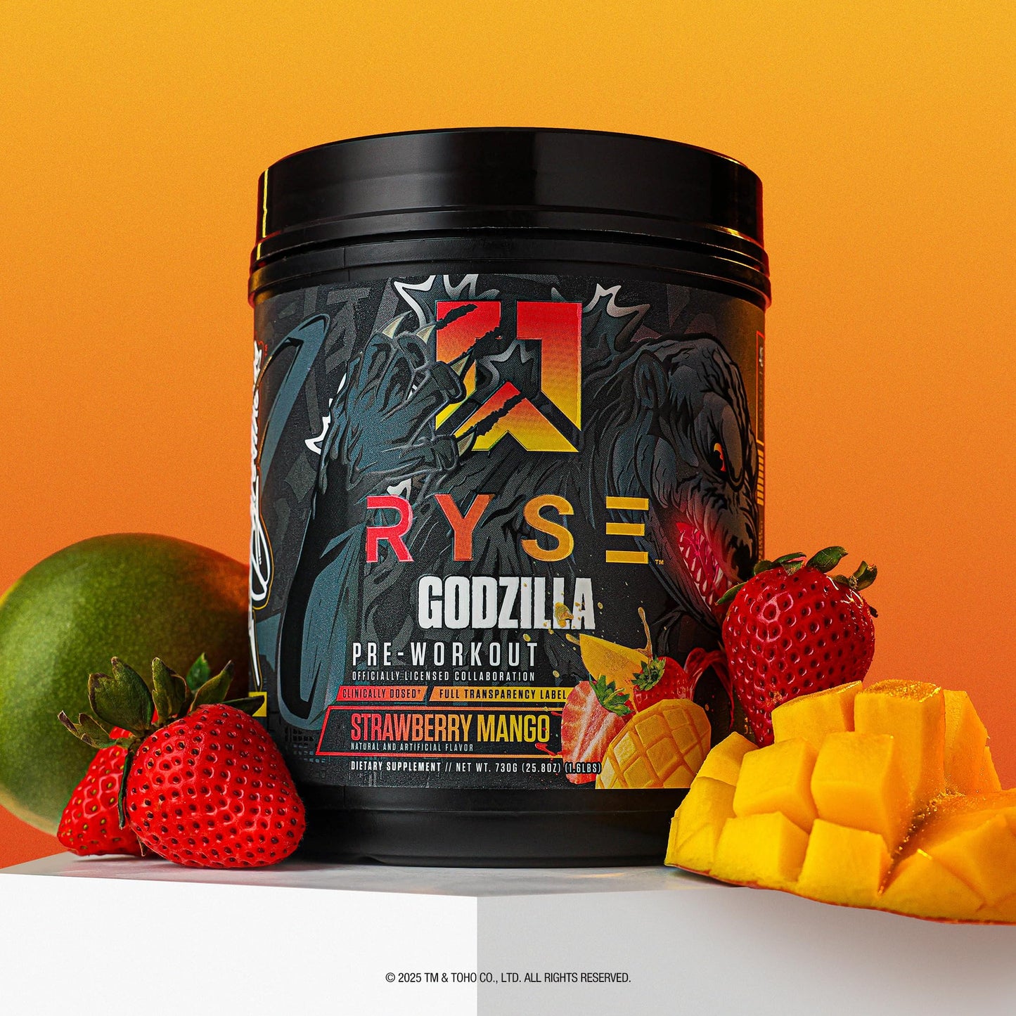 RYSE Up Supplements Godzilla X Noel Deyzel Pre Workout Powder Strawberry Mango 400mg Caffeine High Stim Pre-Workout for Men & Women with Citrulline & Beta Alanine Energy, Pump & Focus, 25.6 oz