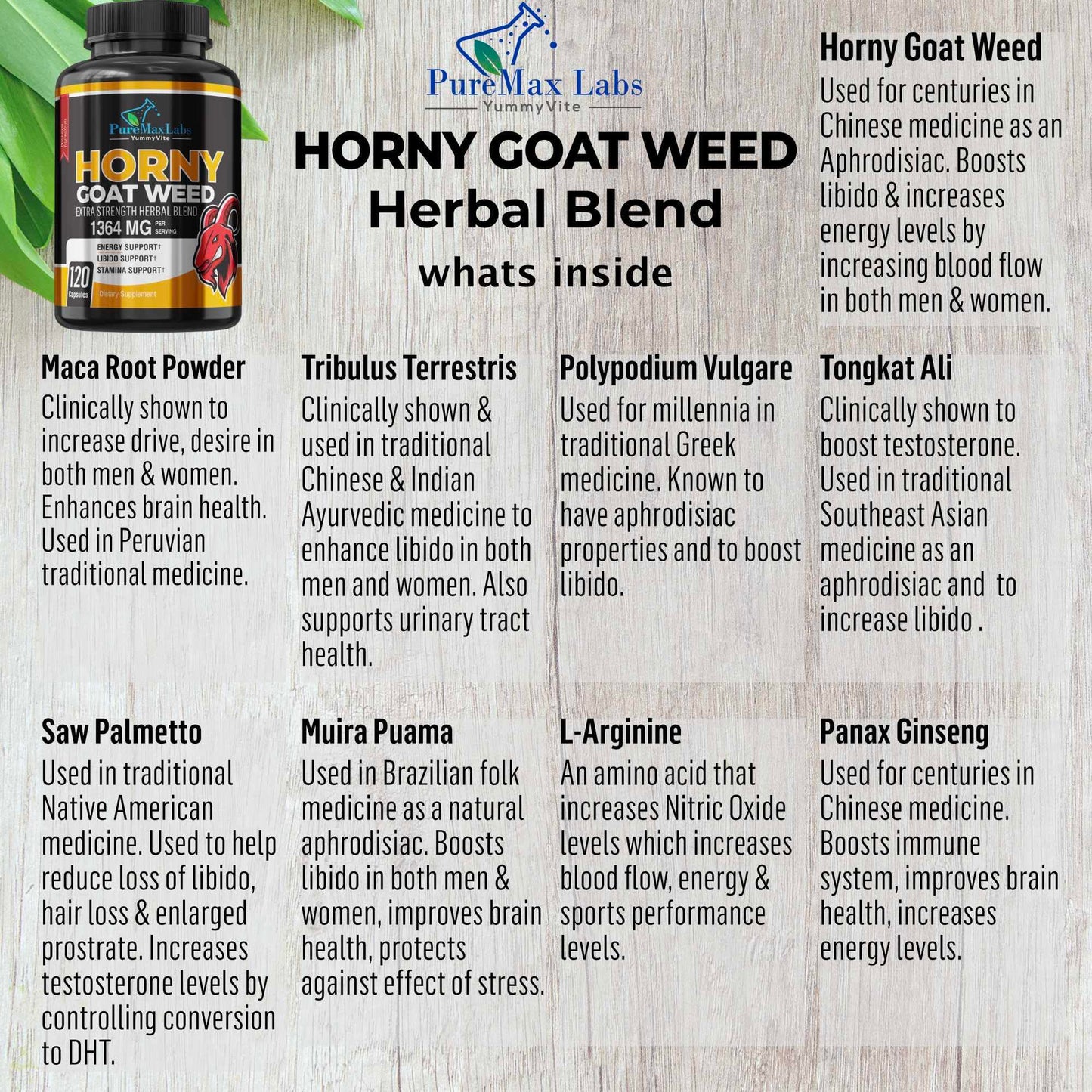 YUMMYVITE Horny Goat Weed Extra Strength Blend 120 Capsules