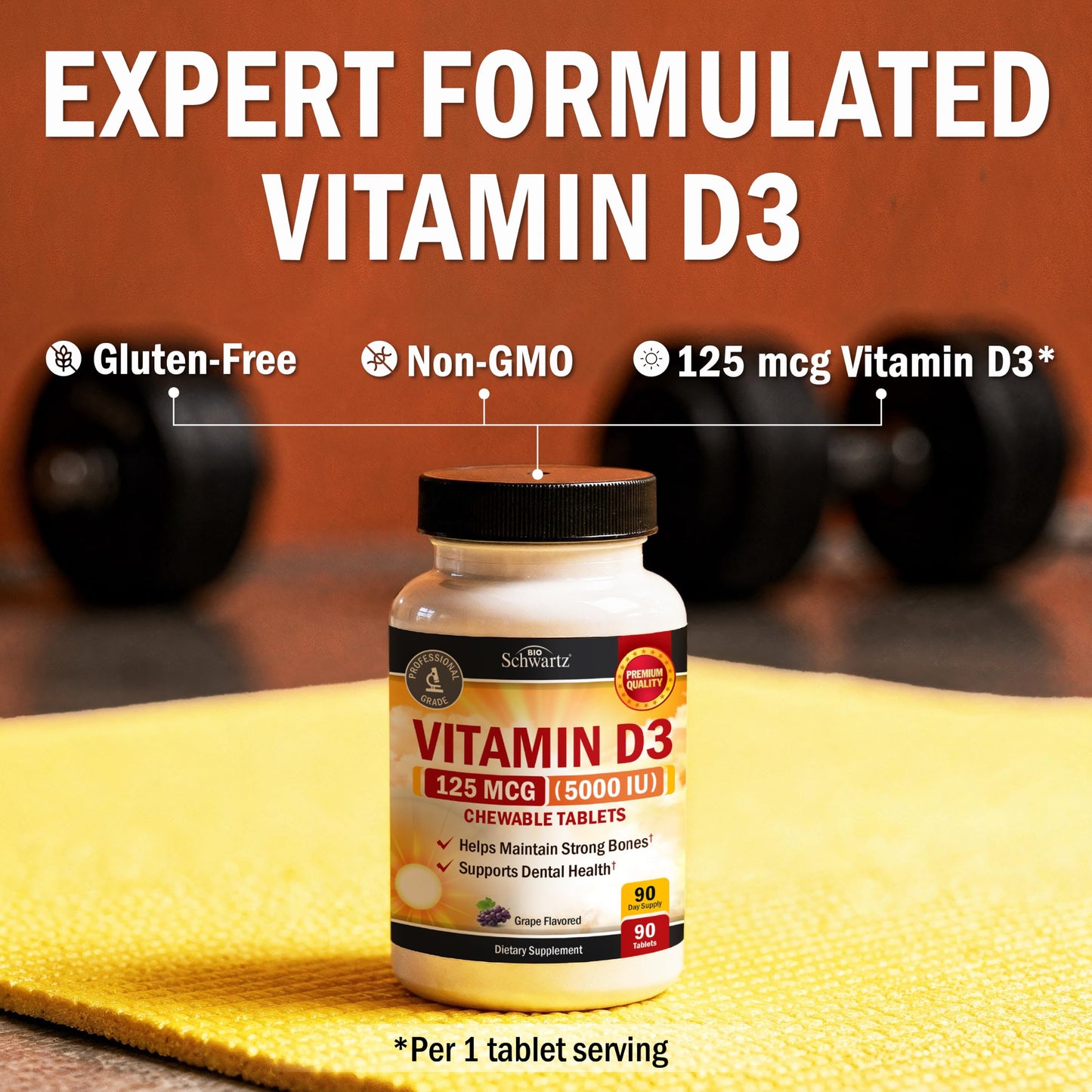 BioSchwartz Vitamin D3 5000 IU (125 mcg) Tablets, 90 Count