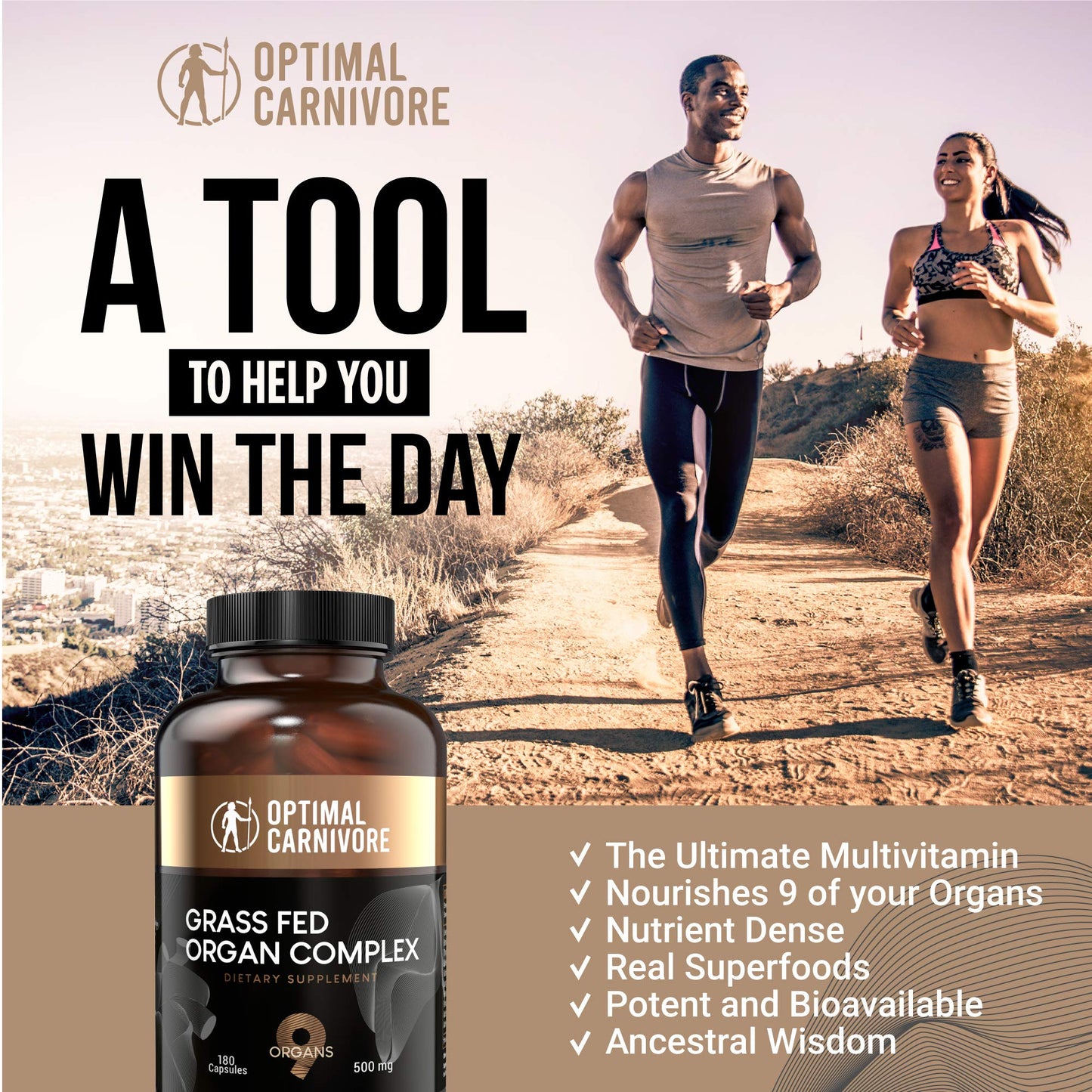 Optimal Carnivore Beef Organ Supplement 9-Organ Complex Capsules, 180 Count