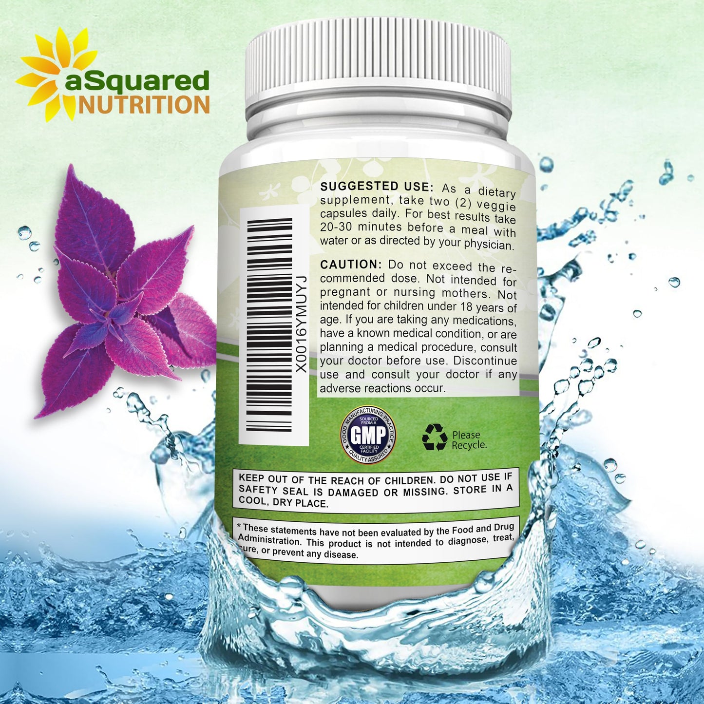 aSquared Nutrition Forskolin 500mg Per Serving Max Strength 180 Capsules