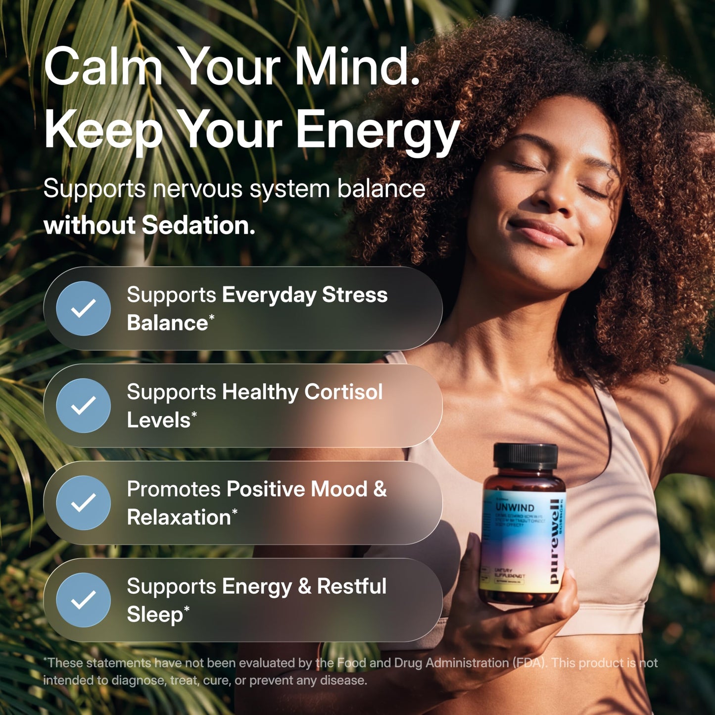 PUREWELL SCIENCES Unwind Cortisol Supplements for Women - Without Sedation Capsule, 60 Capsules