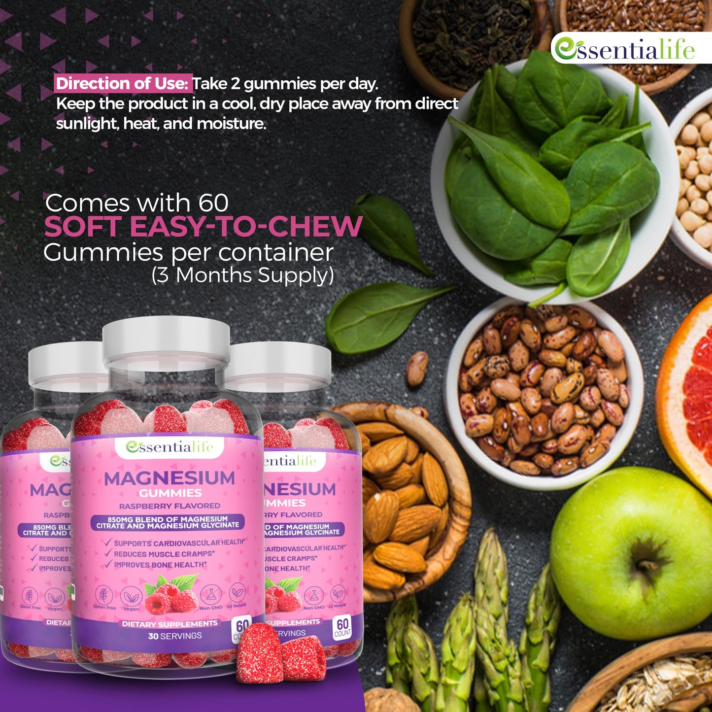 Essentialife Magnesium Gummies 180 Count