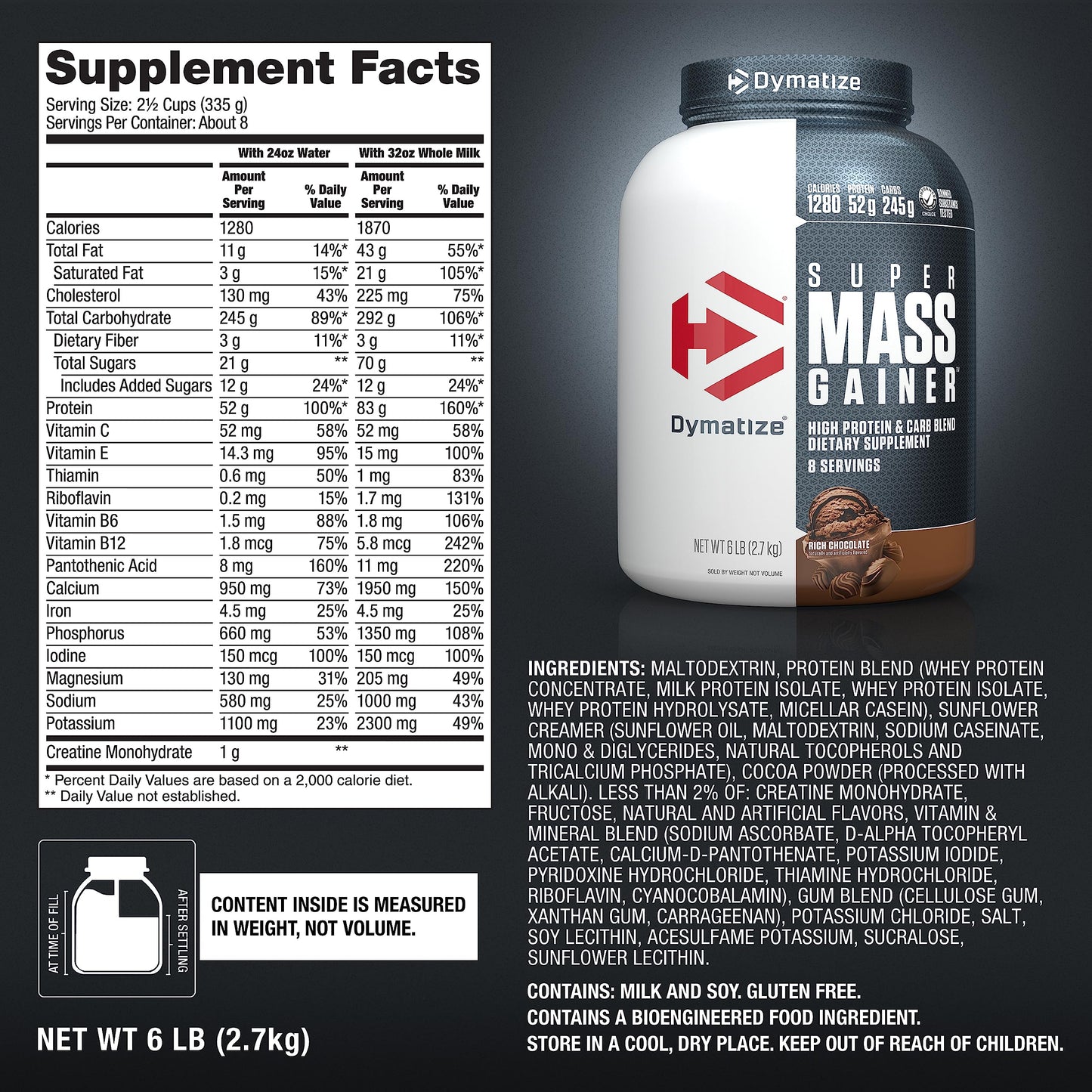 Dymatize Super Mass Gainer Protein Powder Rich Chocolate 96 Servings