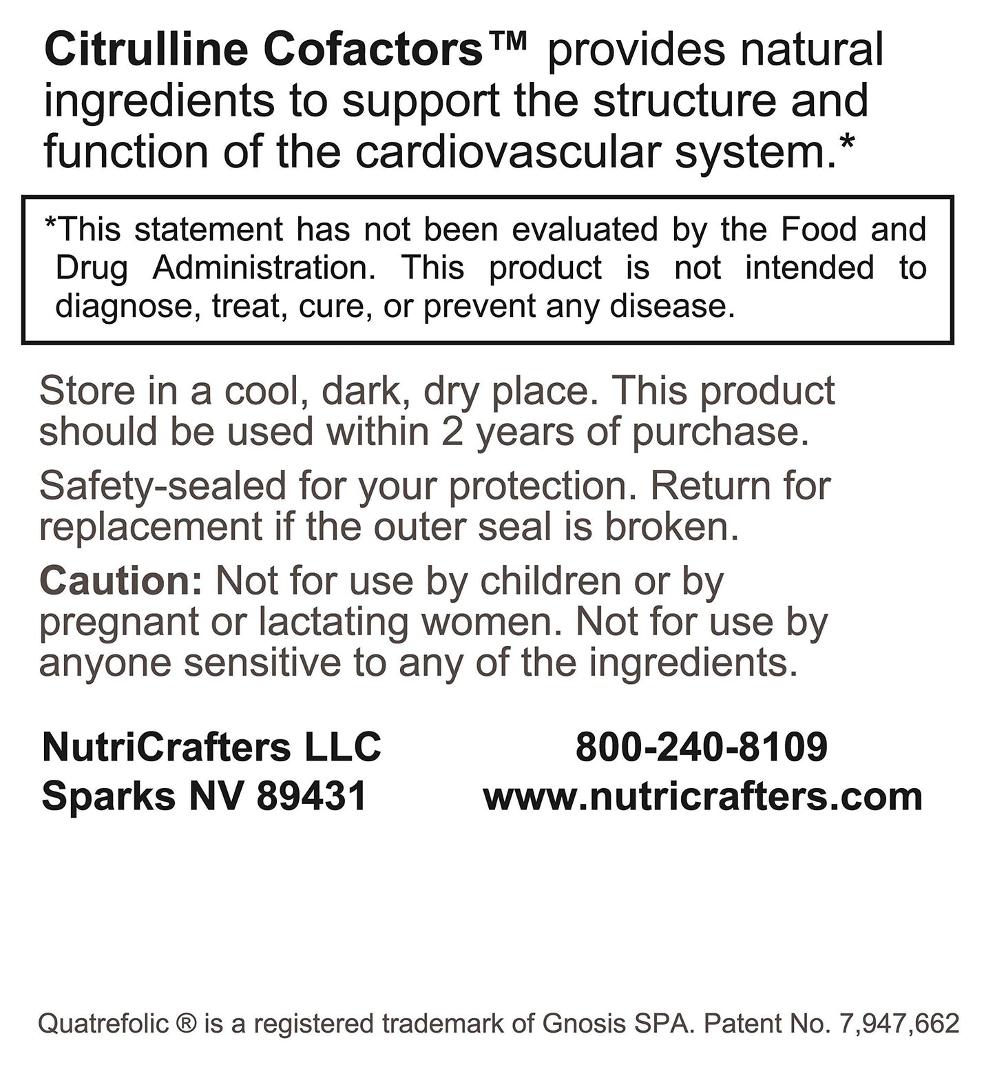 NutriCrafters Citruline Cofactors - Nitric Oxide Boosting Formula for Healthy Blood Flow, 120 Capsules