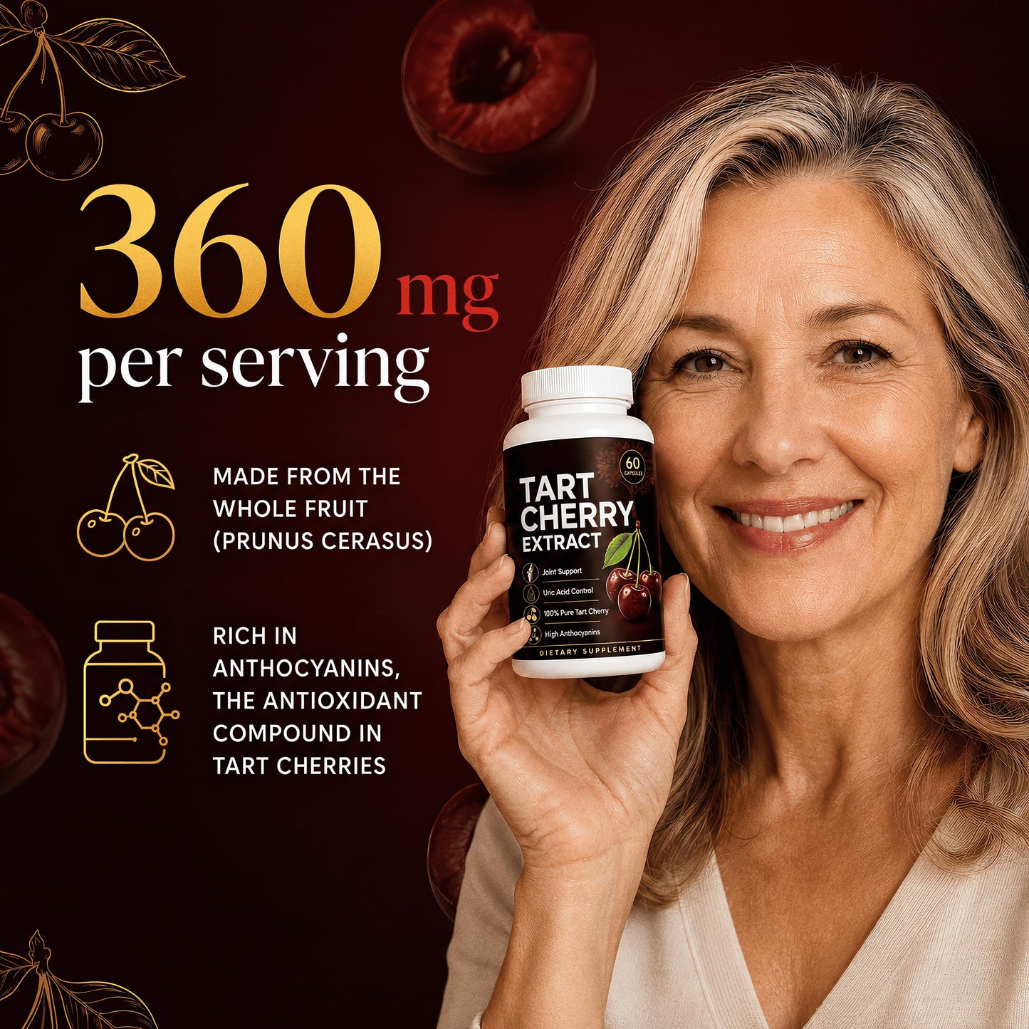 UBOMOPI Tart Cherry Extract Cold Pressed Capsule 60 Count