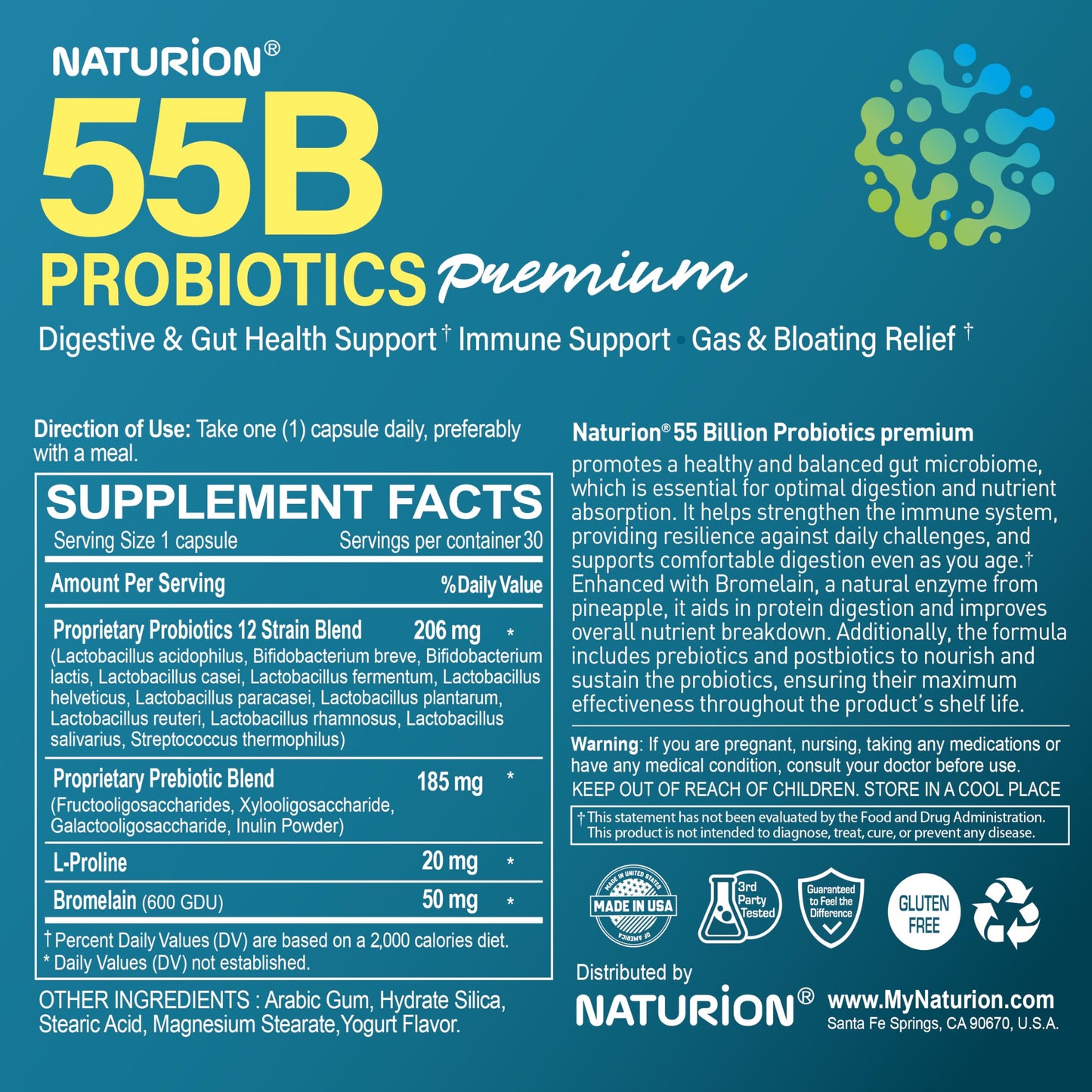 NATURION 55B Probiotics Premium Capsules 30 Count