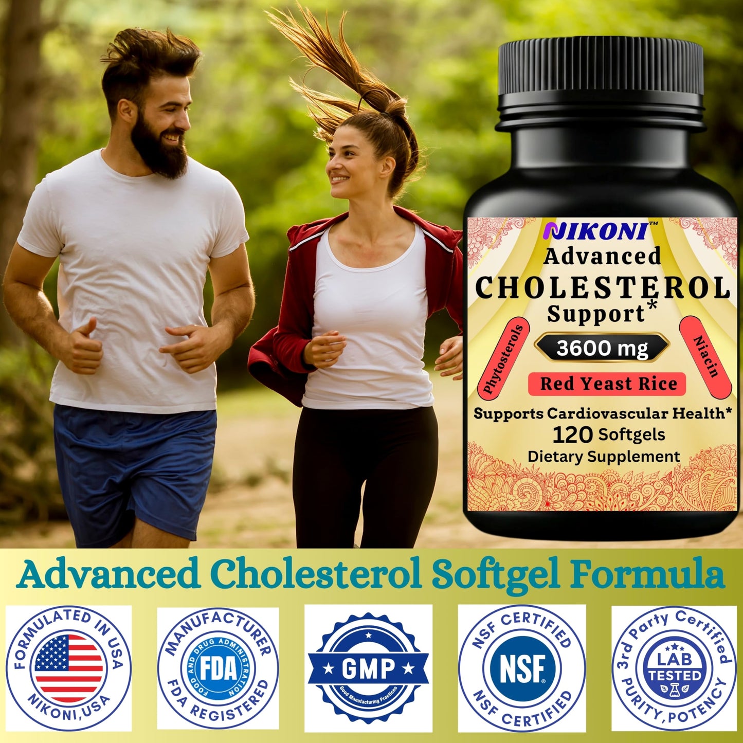 Nikoni Advanced Cholesterol Support 3600 mg Plant Sterols with 14-in-1 Supplement Softgels, 480 Softgels