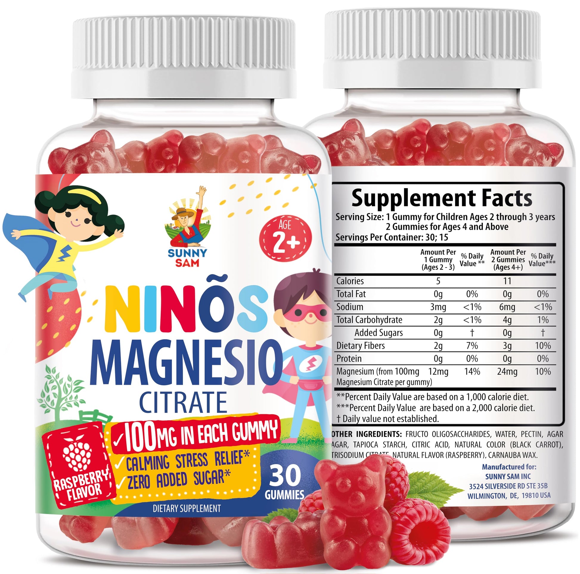 Sunny Sam Magnesium Gummies 100mg, 30 Gummies