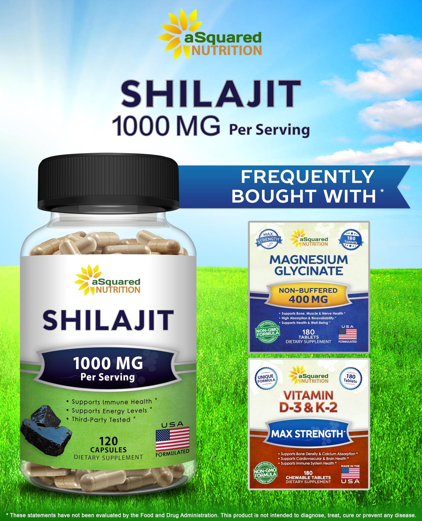 aSquared Nutrition Shilajit 1000mg Capsules, 120 Count