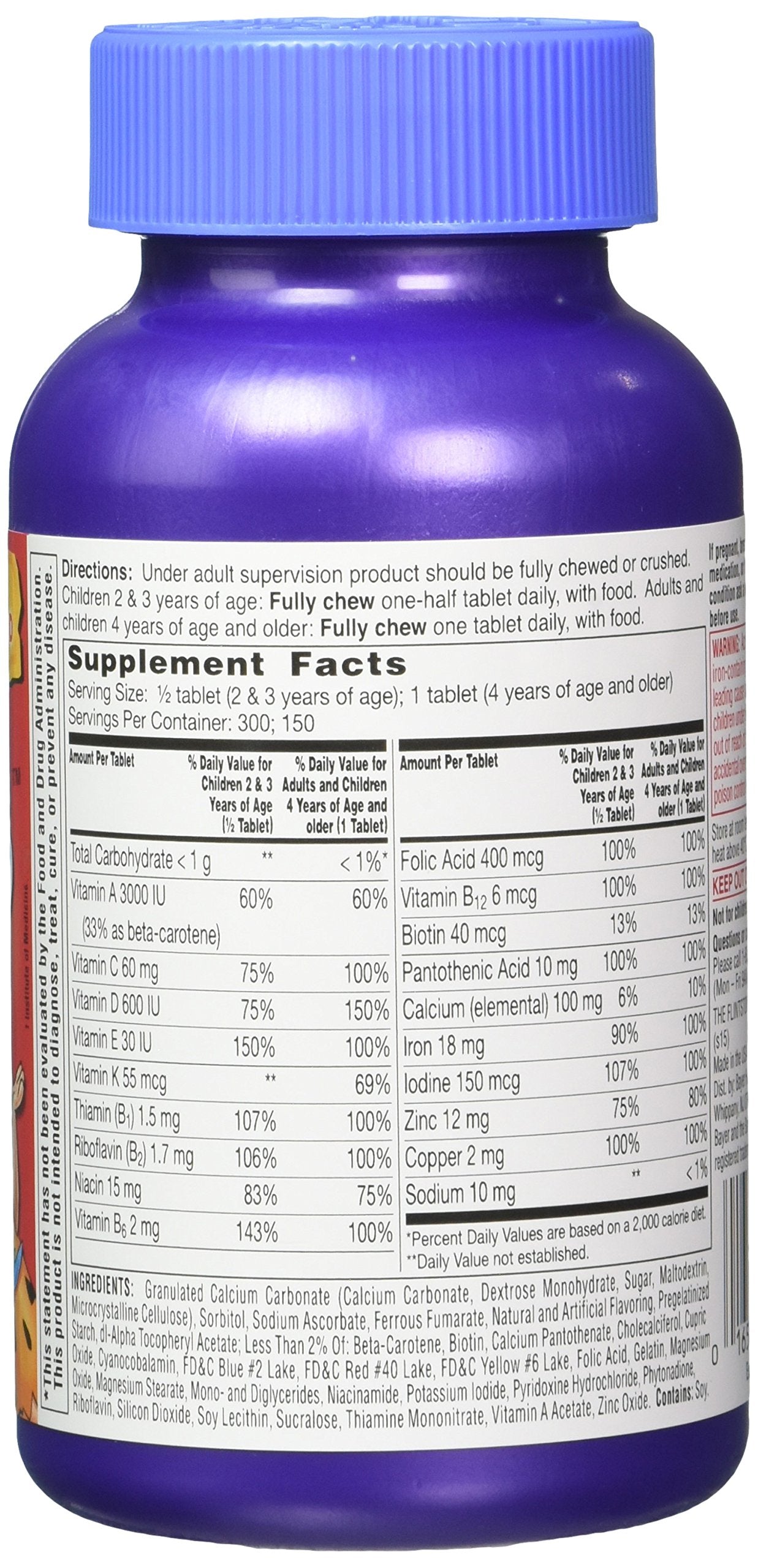 Flintstones Vitamins Chewables Complete Multivitamin for Kids and Toddlers with Iron, Calcium, Vitamin C & Vitamin D, 300 Count