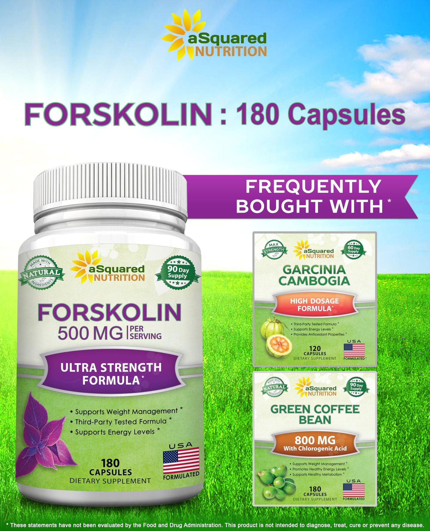 aSquared Nutrition Forskolin 500mg Per Serving Max Strength 180 Capsules