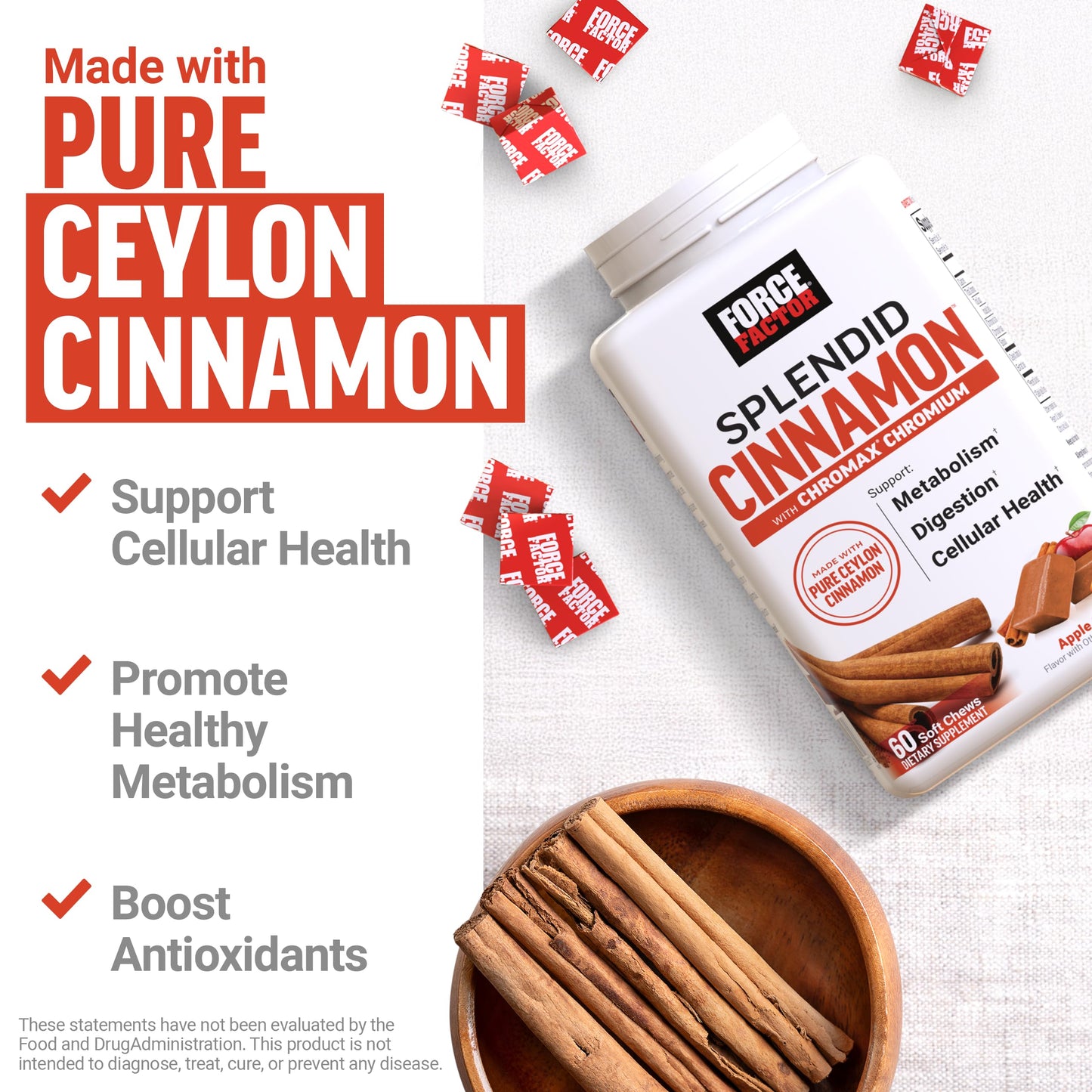 Force Factor Splendid Cinnamon, Ceylon Cinnamon with Chromax Chromium Soft Chew 60 Count