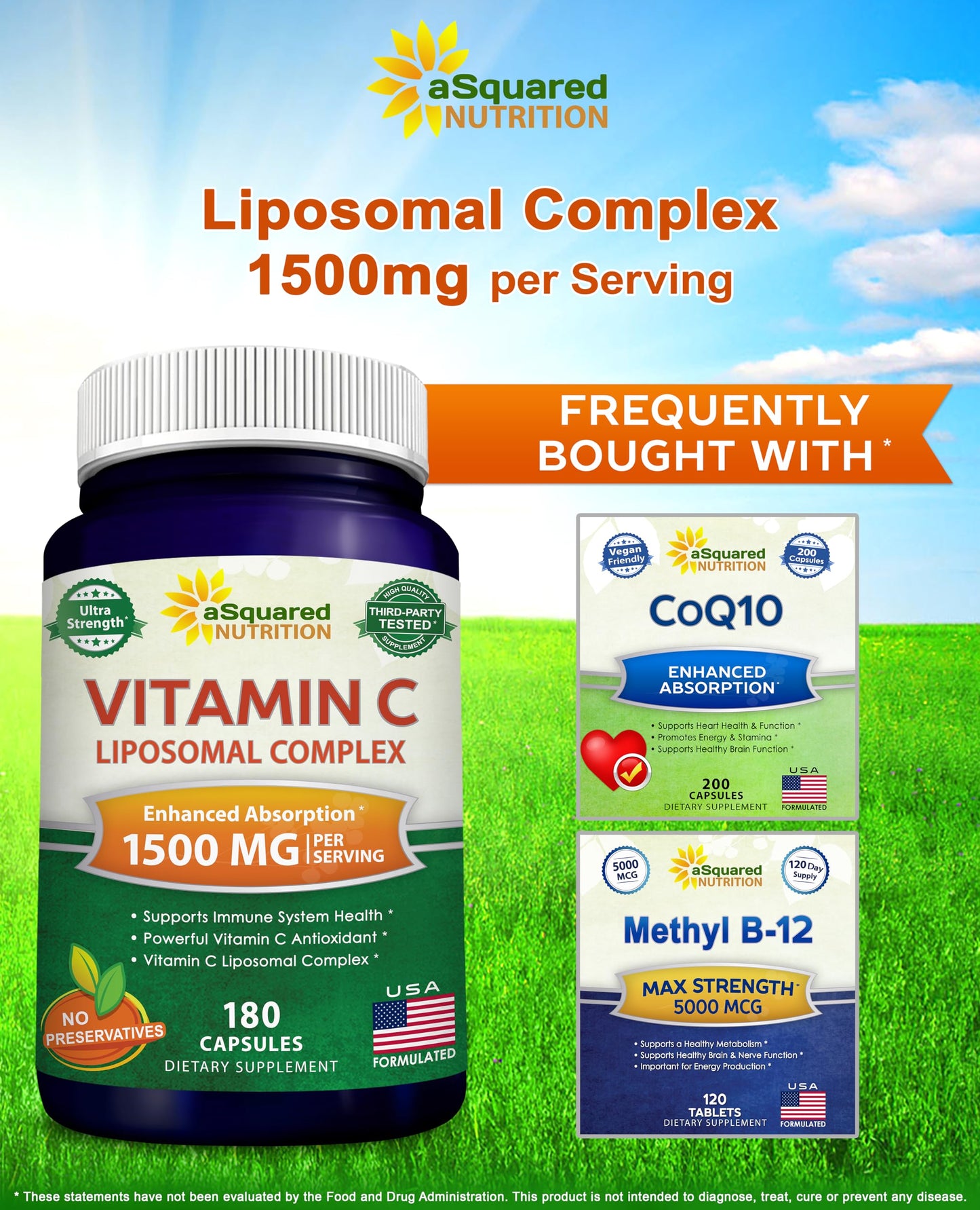 aSquared Nutrition Vitamin C Liposomal Complex 1500mg Capsules 180 Count