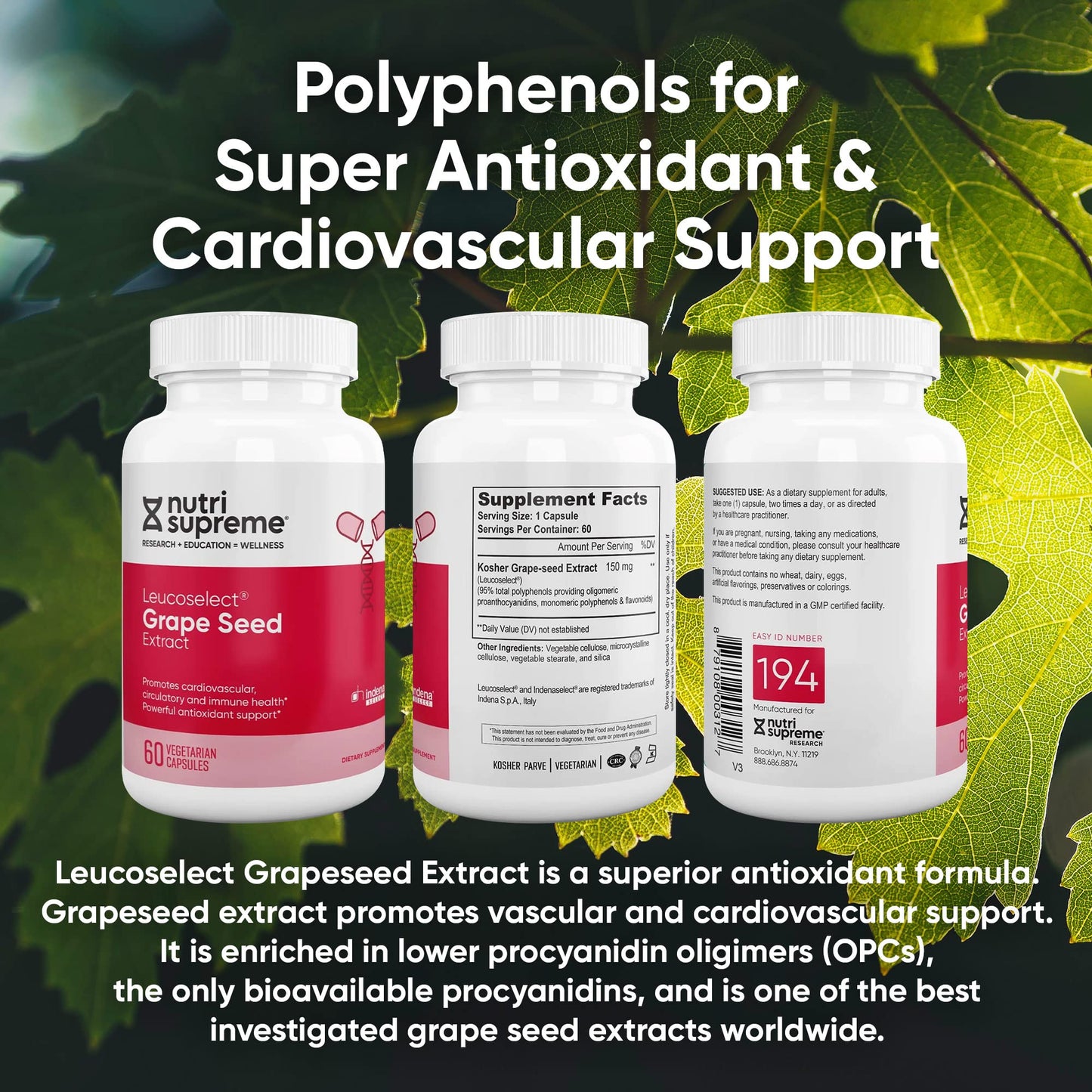 NUTRI-SUPREME RESEARCH Grapeseed Extract Leucoselect Capsules, 60 Count