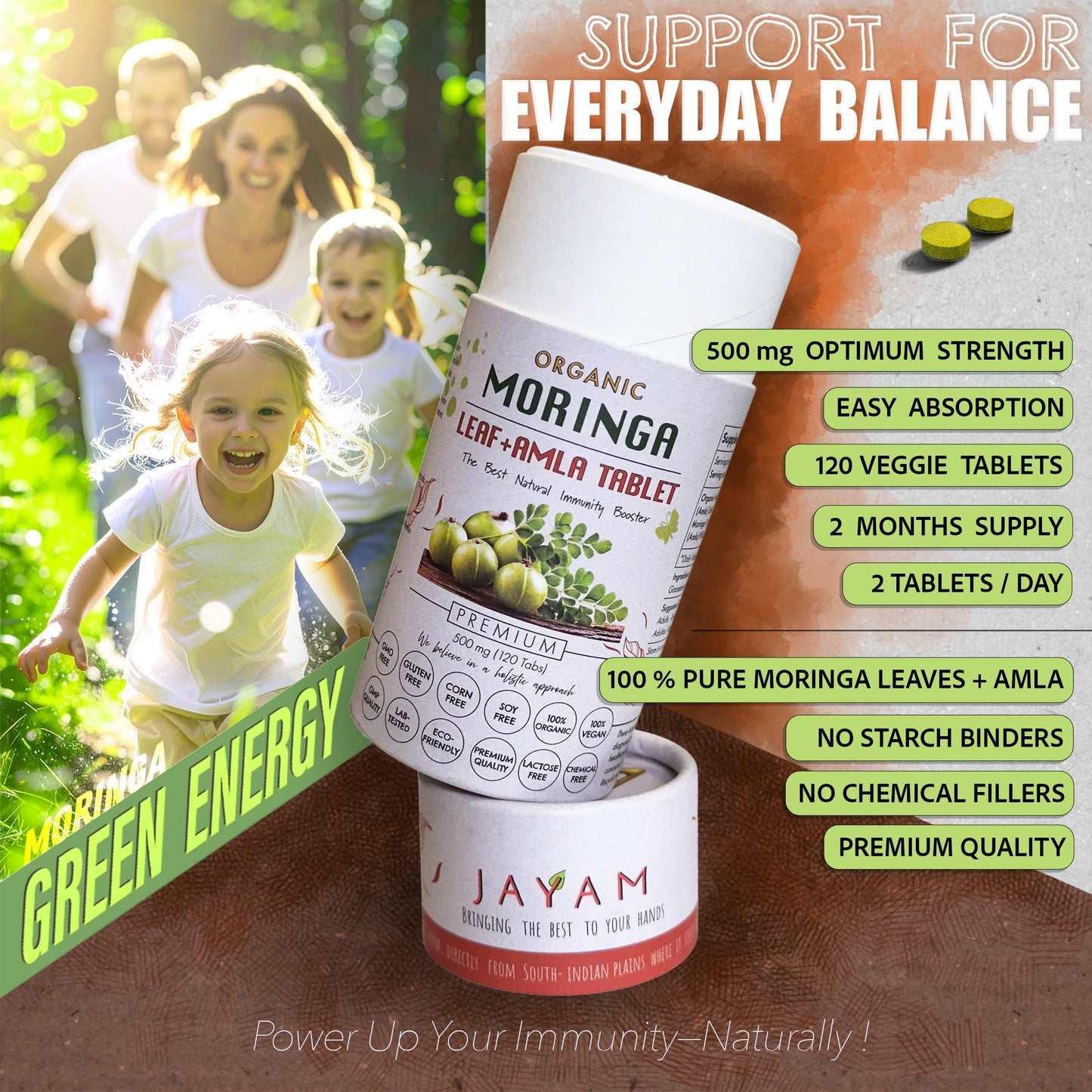 JAYAM Moringa Organic Leaf+Amla Tablets 120 Tablets