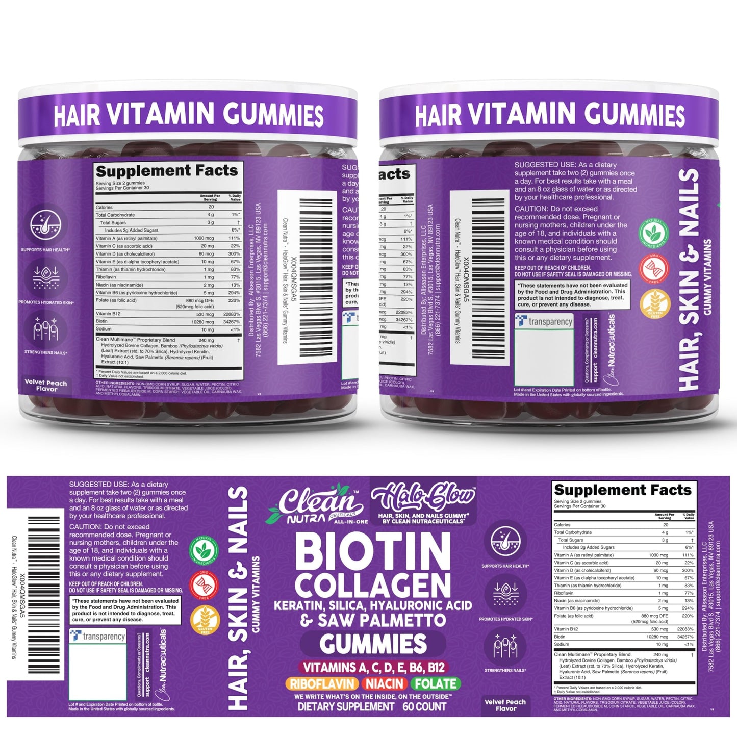 Clean Nutraceuticals Biotin Gummies 60 Count
