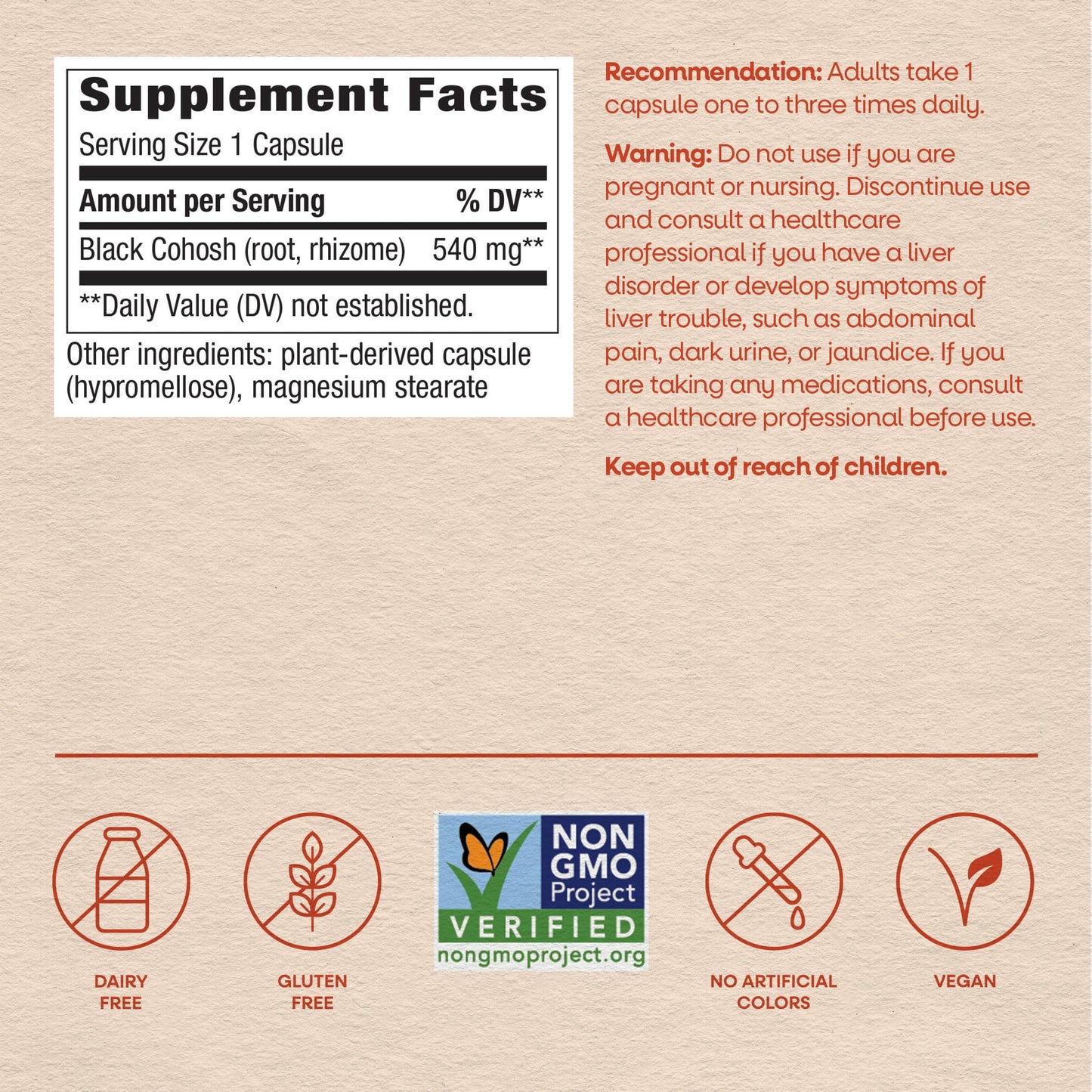Nature's Way Black Cohosh Root Capsules, 180 Count