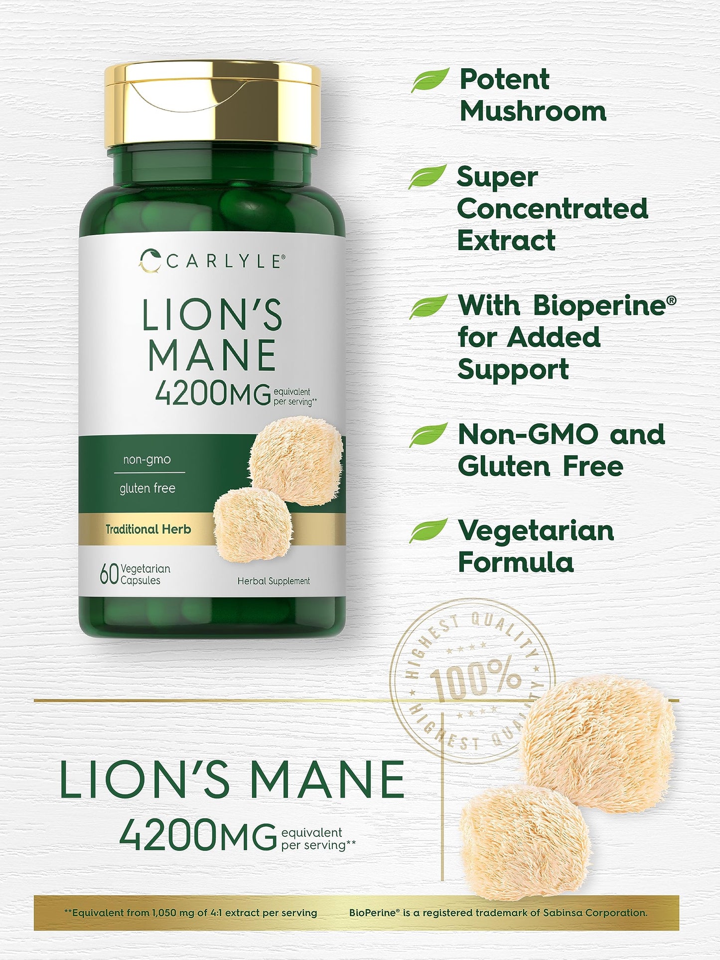 Carlyle Lions Mane Mushroom Capsules 60 Capsules