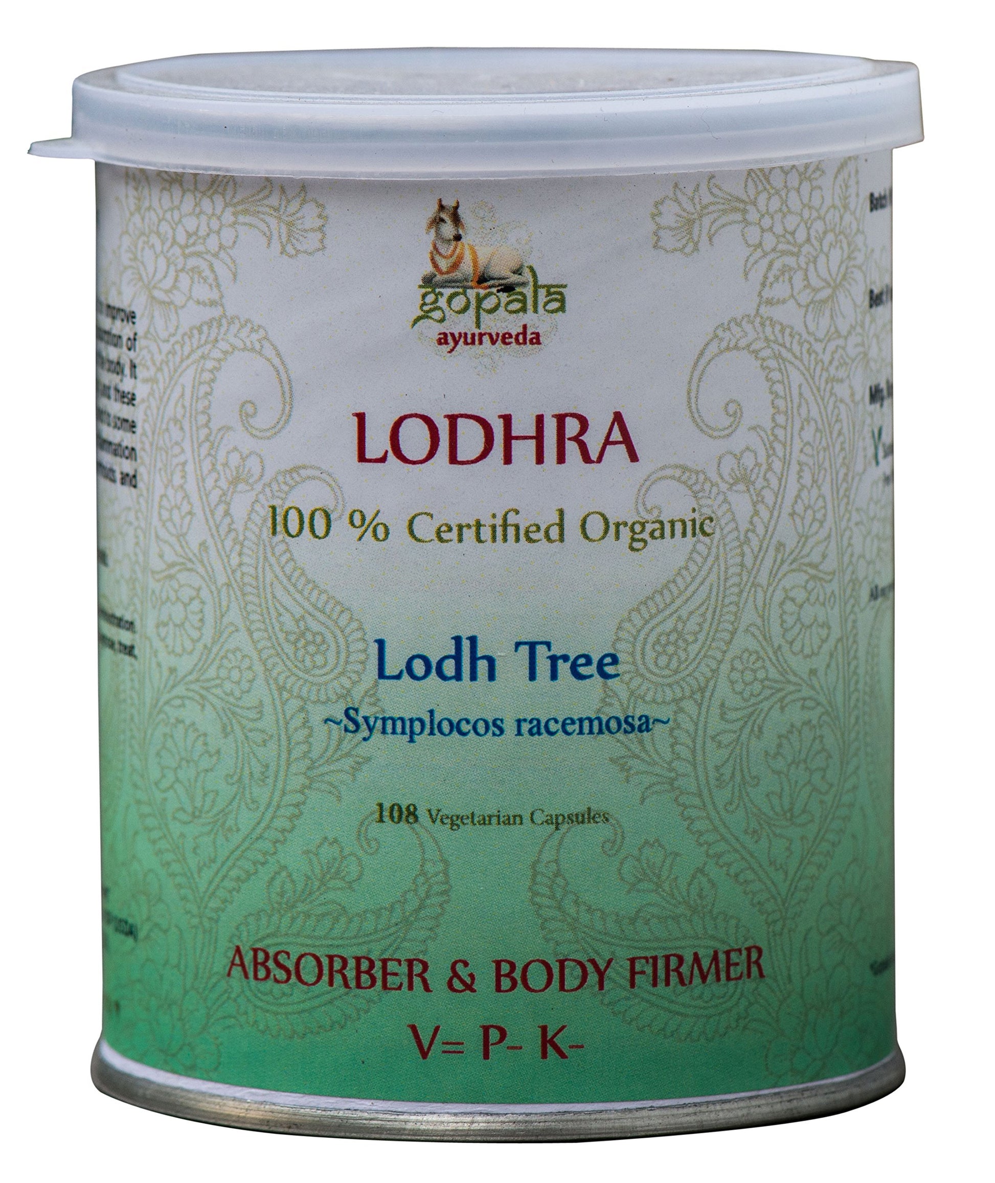 Gopala Organics Lodhra Capsules (Symplocos racemosa) 108 Veggie Caps