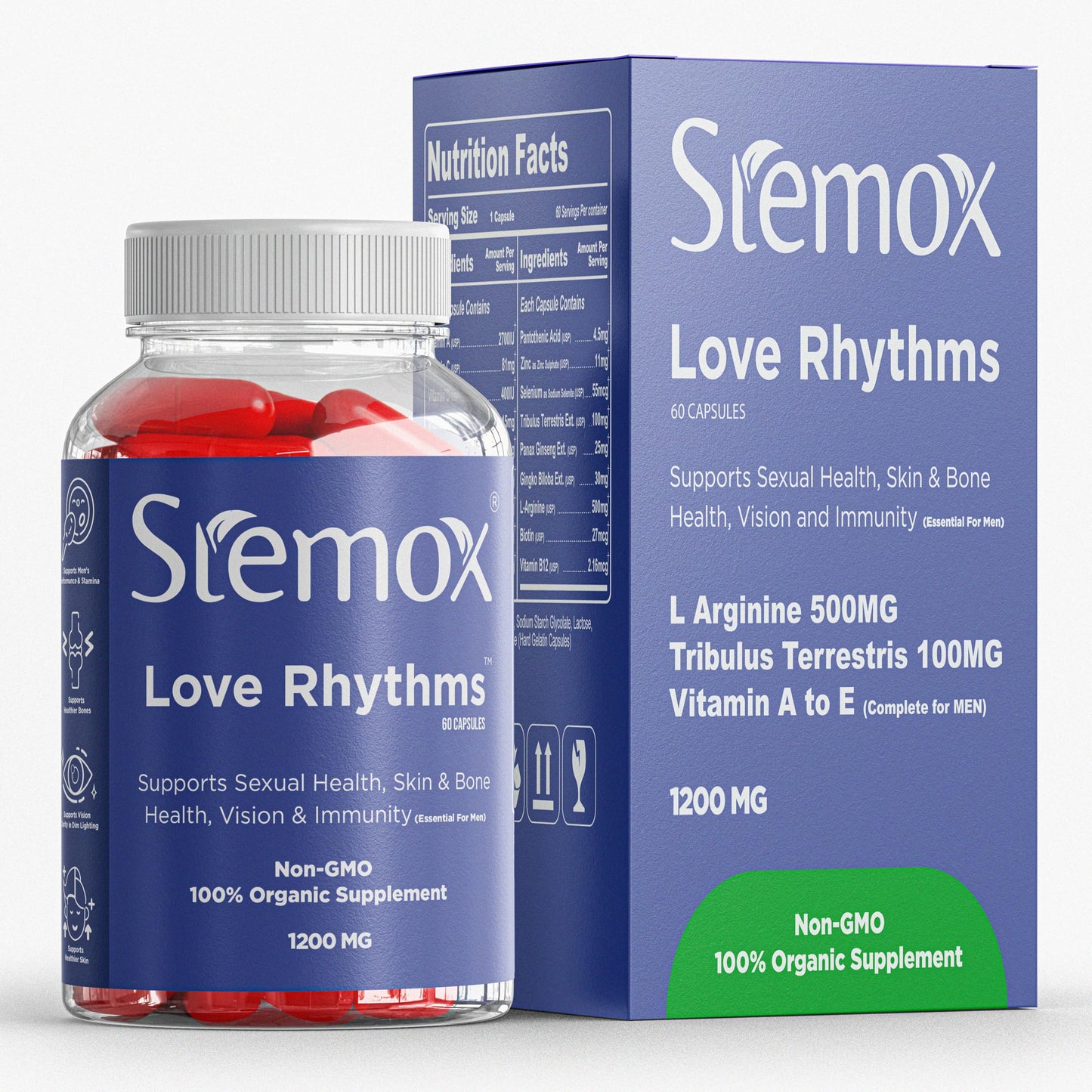 Stemox L-Arginine & Tribulus Terrestris for Men 1200mg Capsule, 60 Count