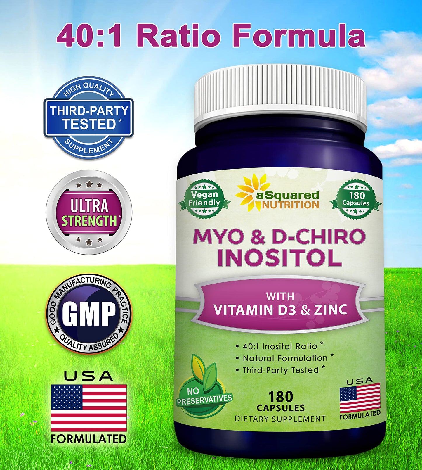 aSquared Nutrition Myo-Inositol & D-Chiro Inositol Supplement - 180 Capsules
