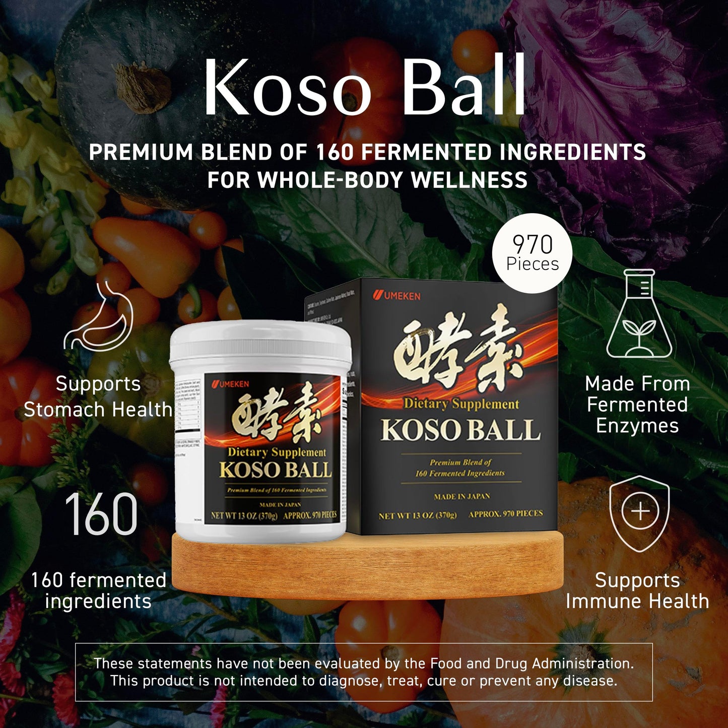 Umeken Koso Ball Infused with Pure 160 Fermented Ingredients, 970 Tablets