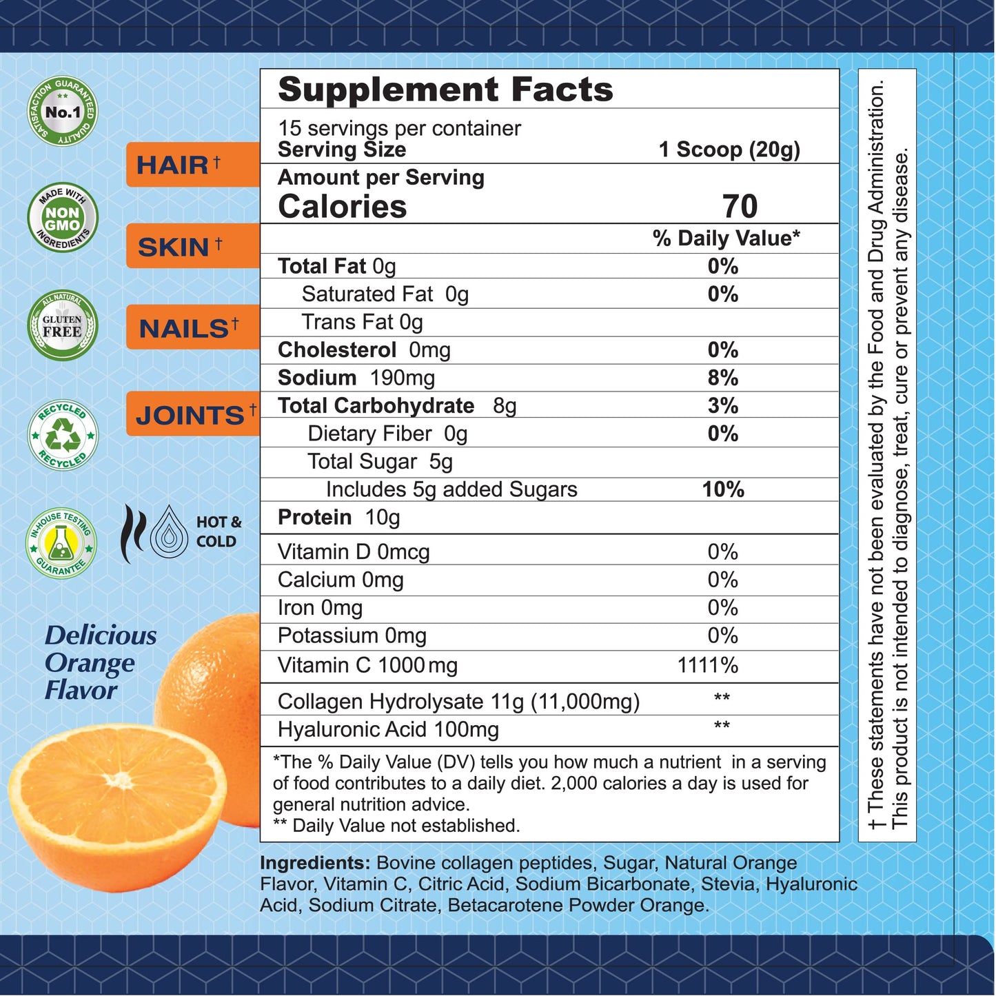 ALFA VITAMINS CollagenC Hydrolysate Peptides Powder Supplement with 1,000mg Vitamin C, Orange Flavor, 11 oz