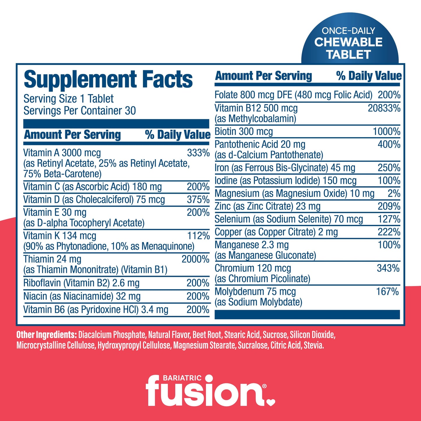 Bariatric Fusion One Per Day Bariatric Multivitamin with Iron Chewable, 30 Count