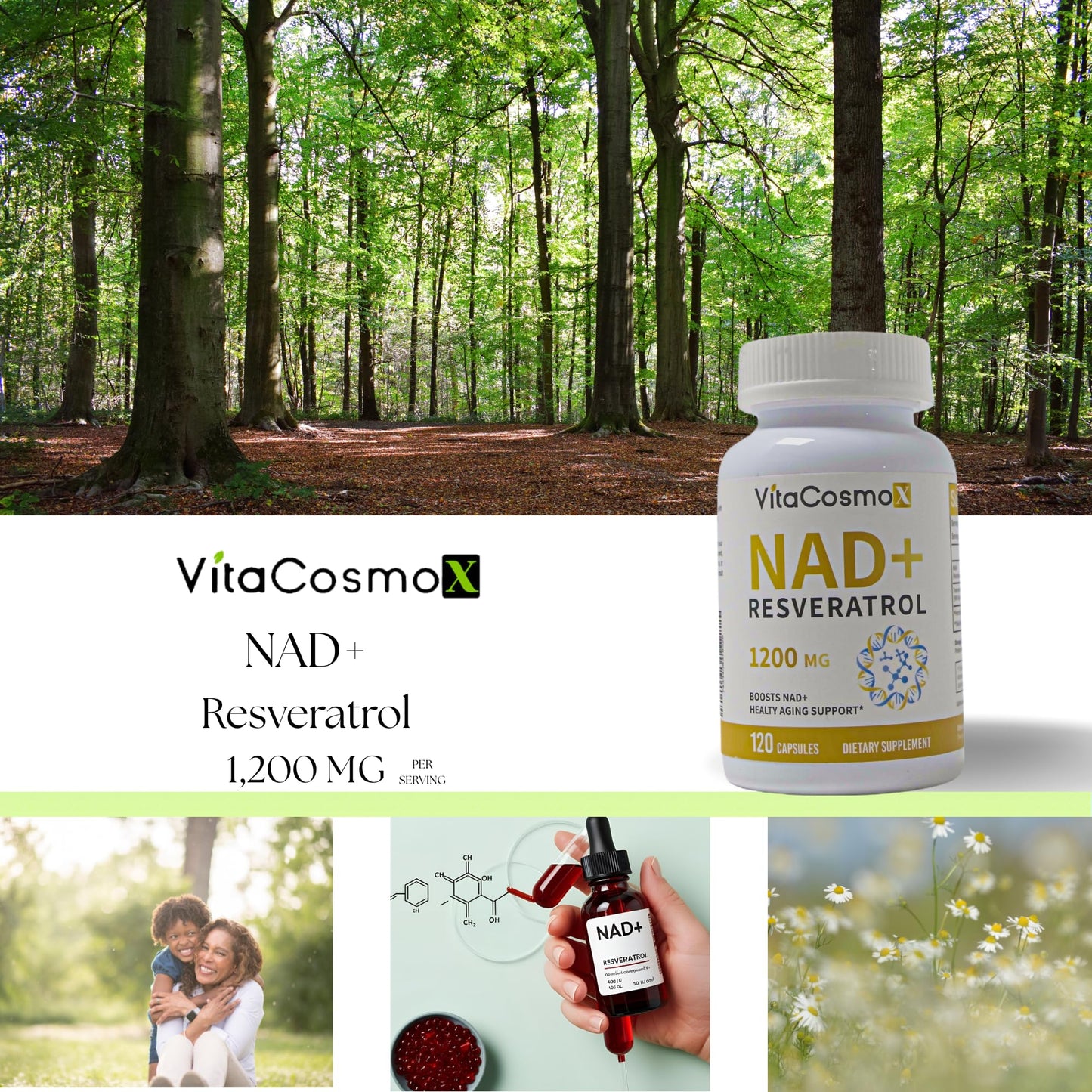 VitaCosmoX NAD+ Supplement 1,200mg per Serving Capsules, 240 Count