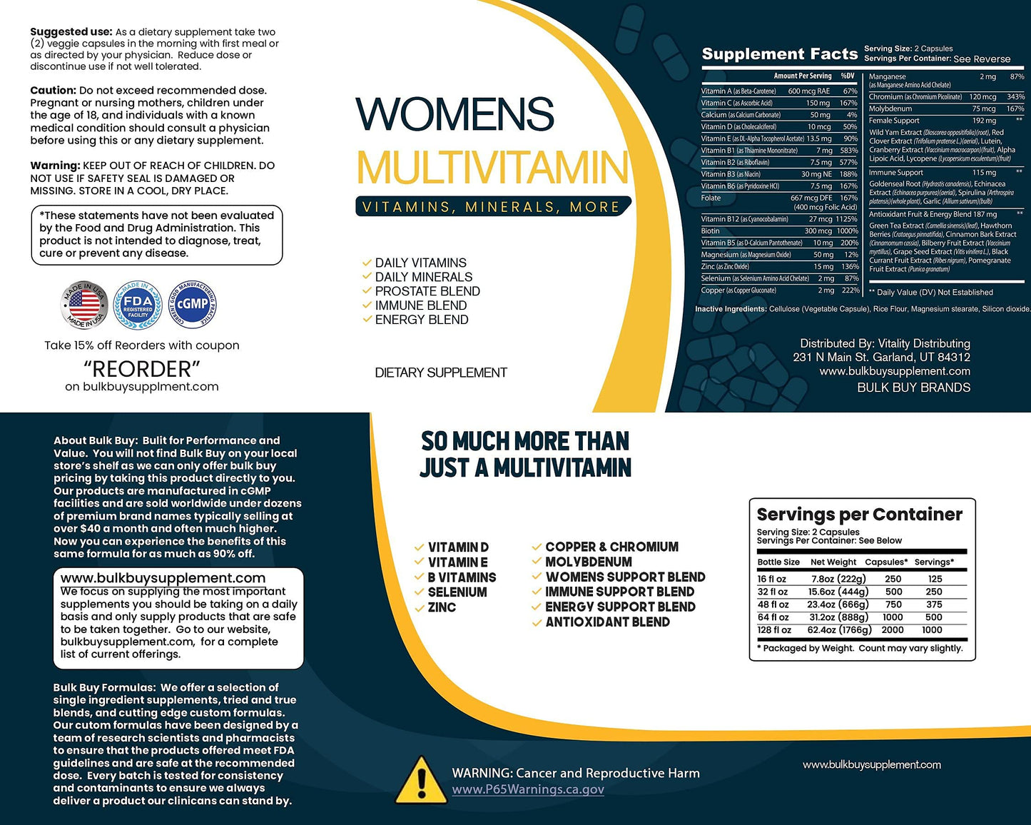 Bulk Buy Multivitamin & Women's Health Blend 1000 Capsules
