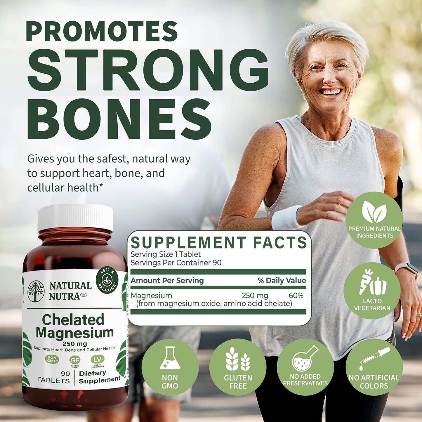 Natural Nutra Chelated Magnesium Oxide 250 mg - High Absorption for Strong Bones, Heart Health, Energy Boost, Gluten-Free, Non-GMO, 270 Tablets
