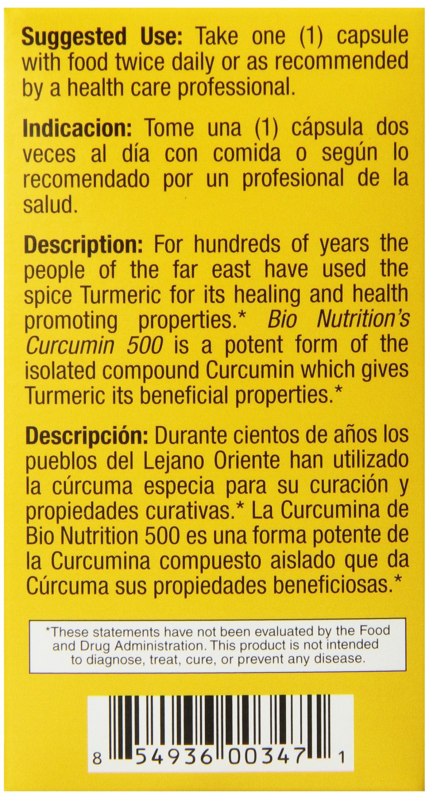 Bio Nutrition Curcummin 500 Vegi-Caps, 50 Capsules