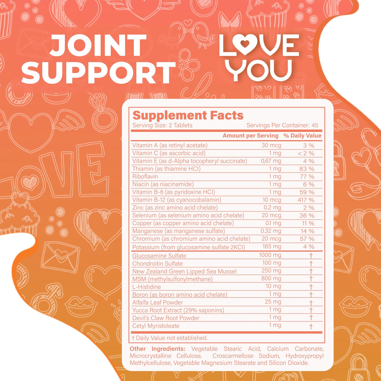 Love You Joint Support Supplement with Glucosamine, Chondroitin, MSM & Turmeric - 90 Tablets