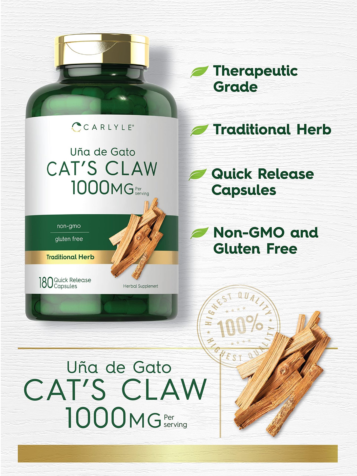 Carlyle Cat's Claw 1000mg Capsules, 180 Count
