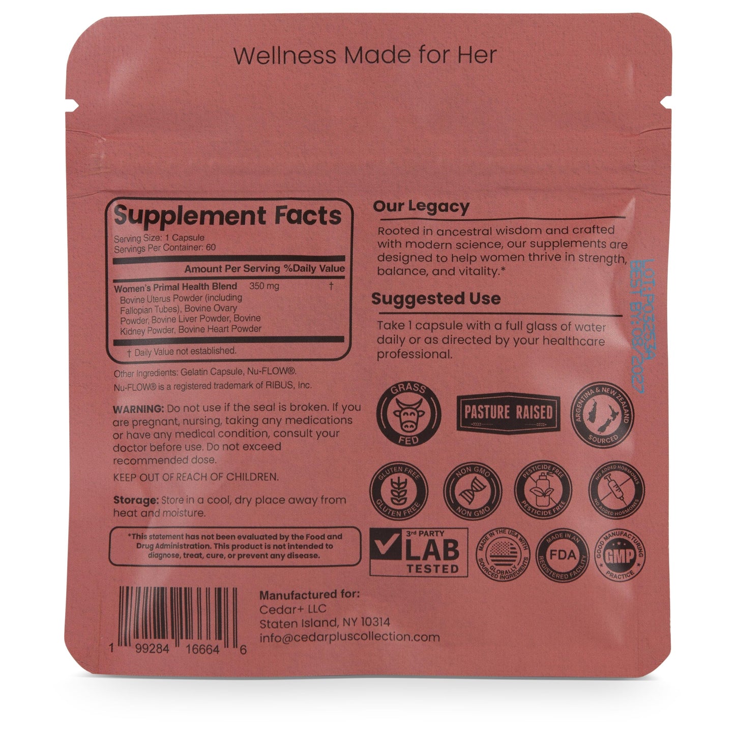 Lady Legacy Beef Organ Supplement for Women Capsules, 60 Count
