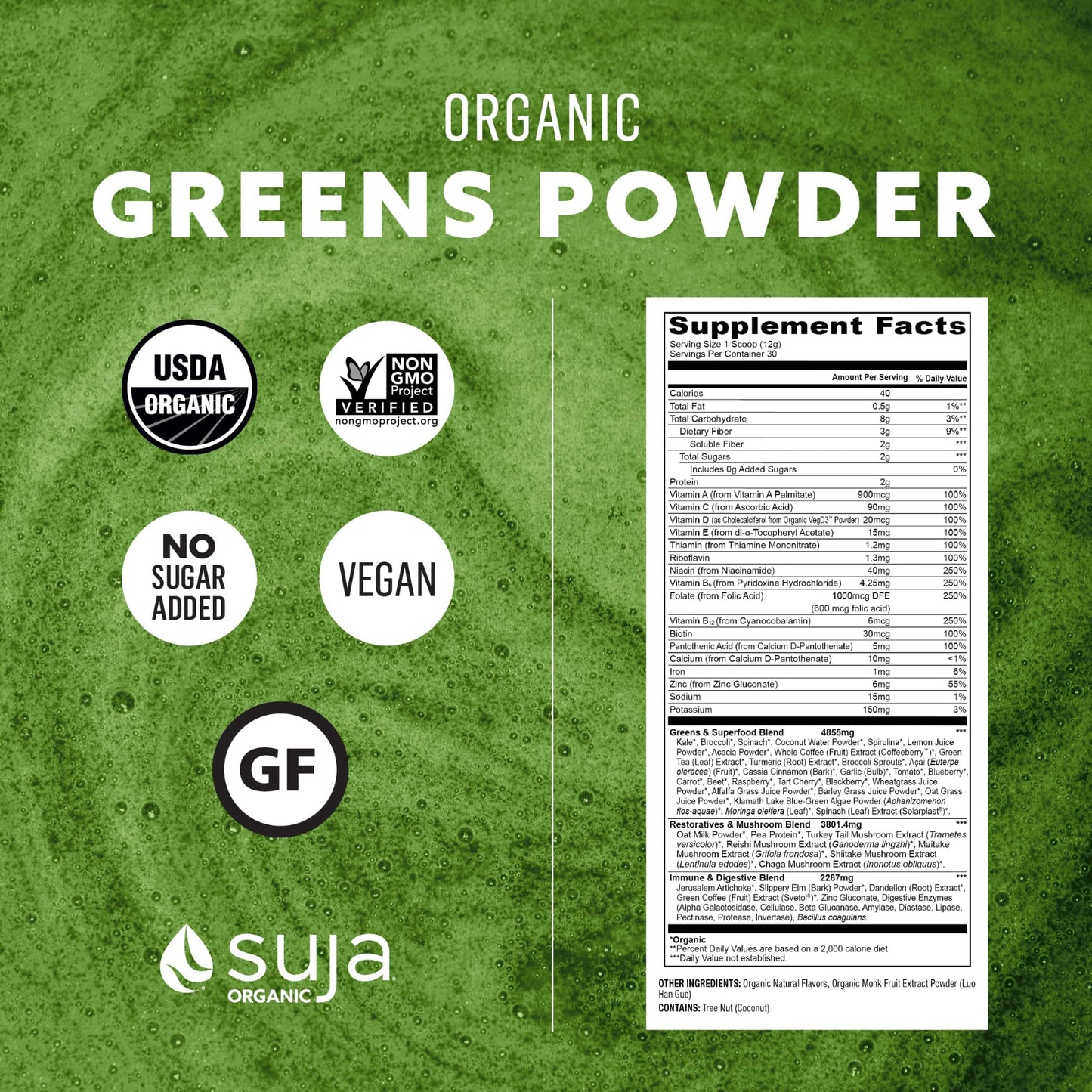 Suja Organic Greens Probiotic Blend, Spirulina Powder, 4.2 oz